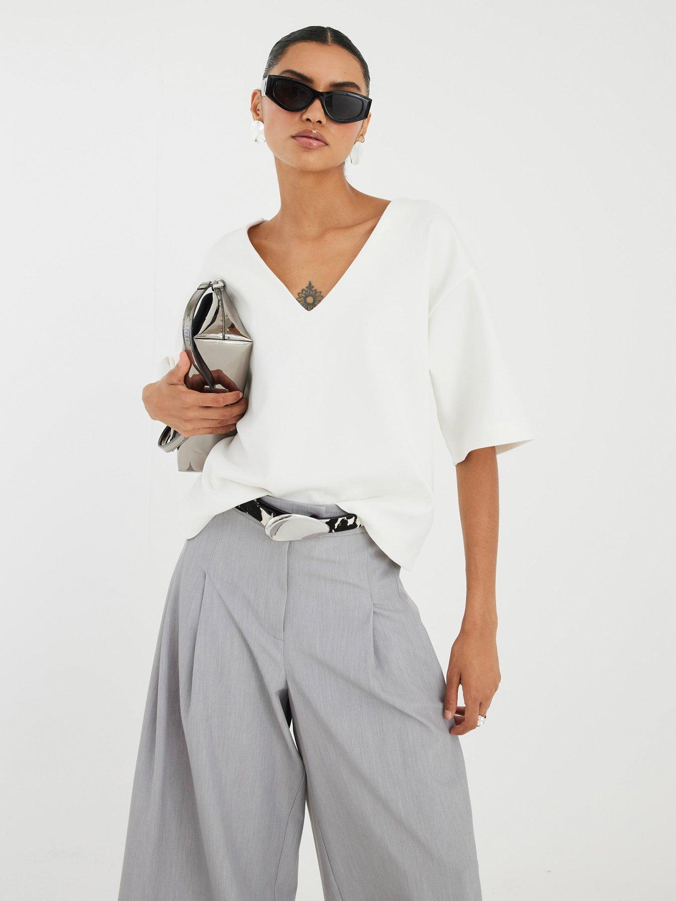 undefined Short Sleeve V-Neck Interlock T-Shirt - White