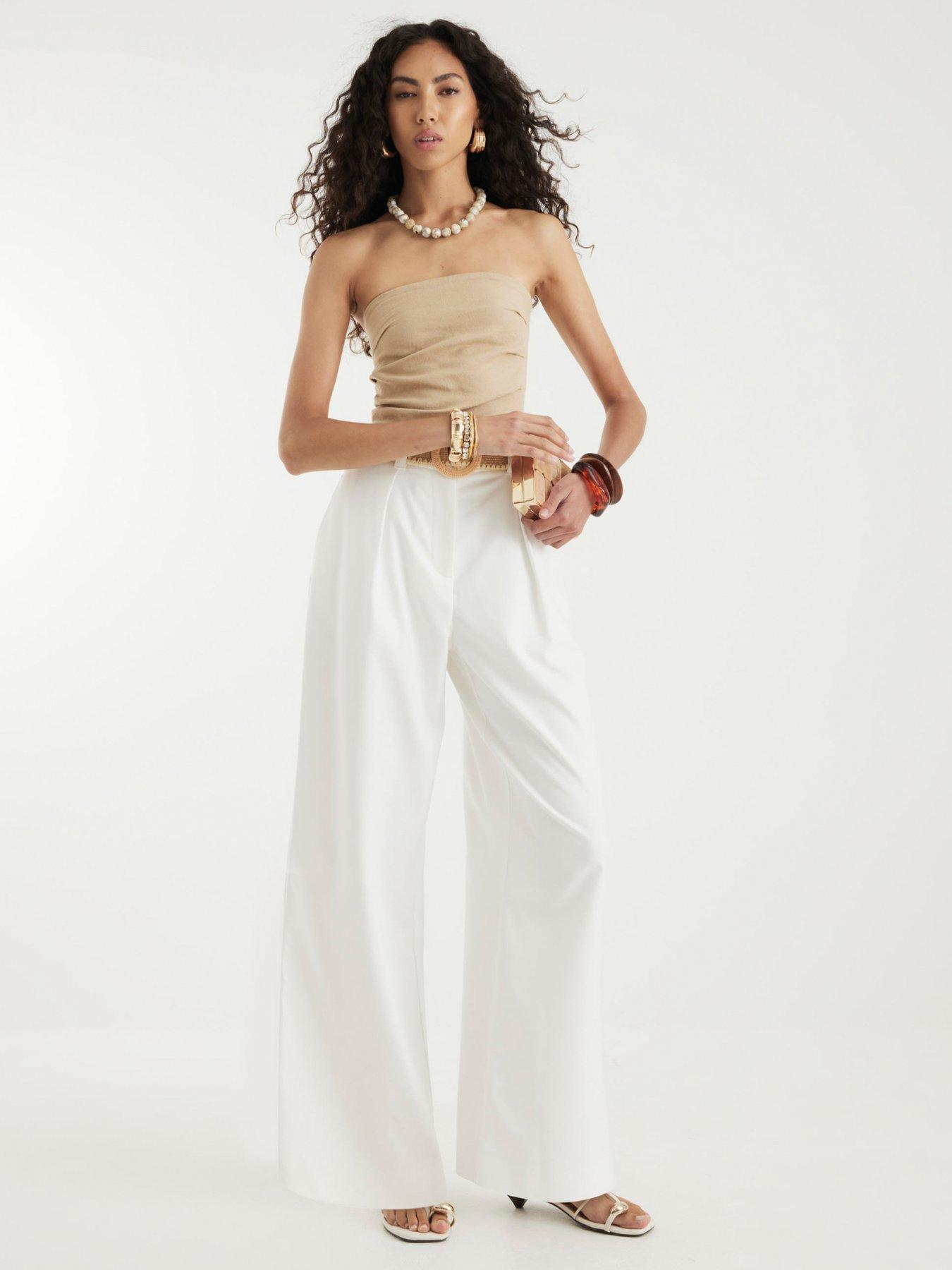 undefined Belted Wide Leg Trousers - White