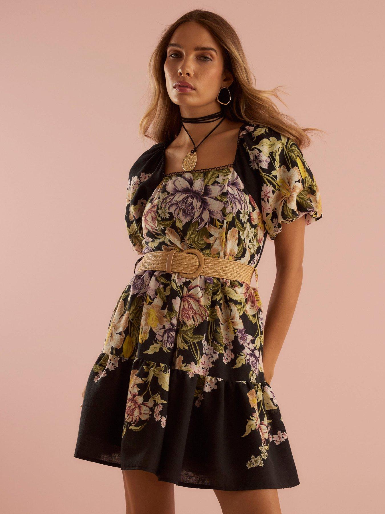 River Island Black Floral Shift Dress River Island Short Sleeve