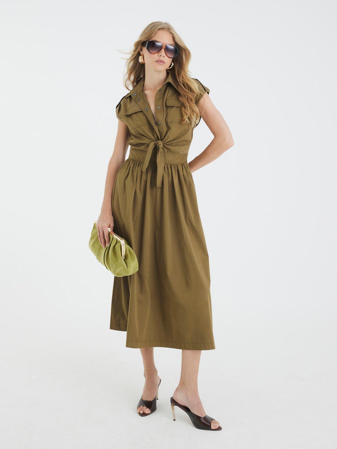 undefined Utility Midi Dress - Khaki