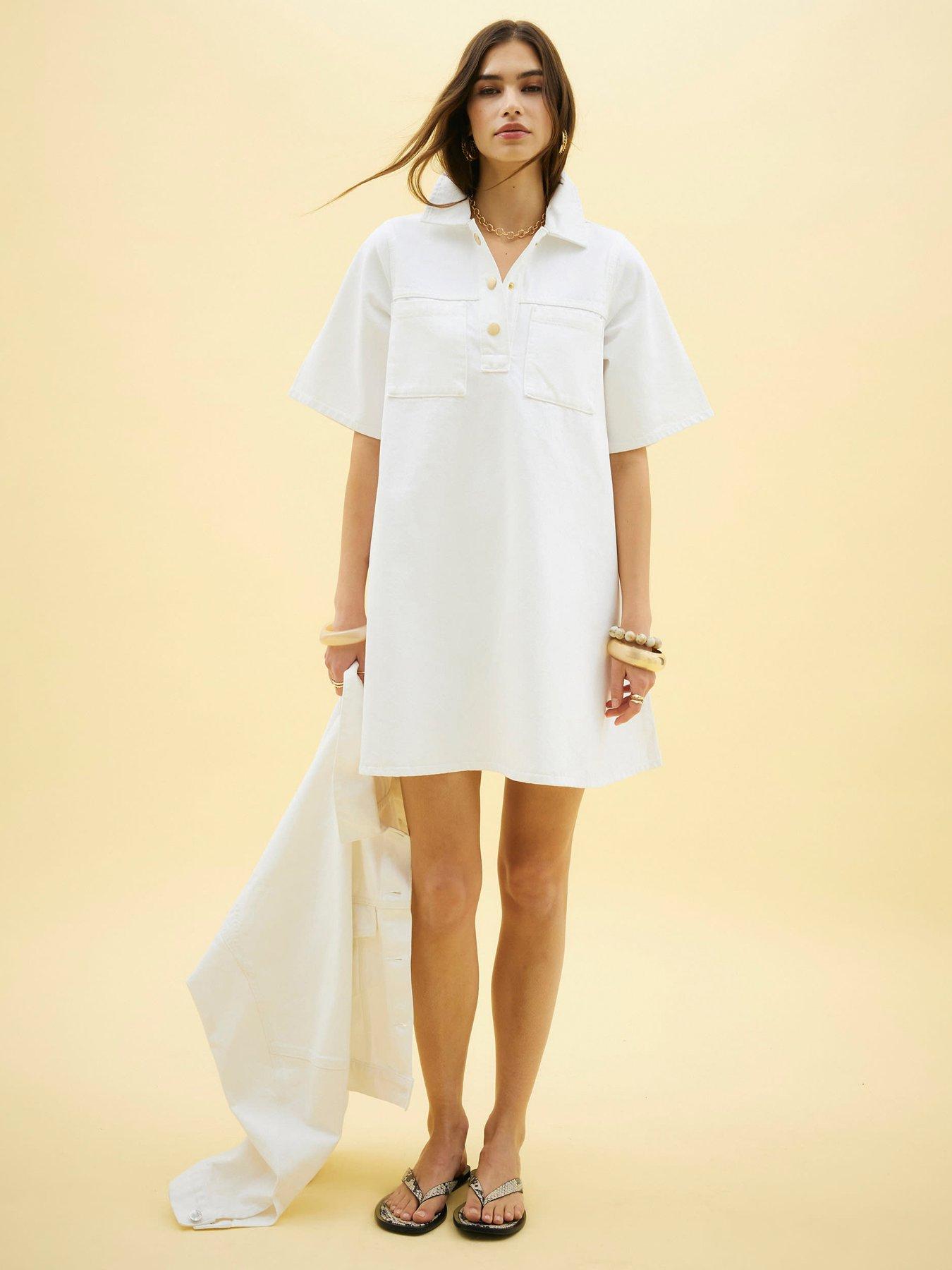 undefined Short Sleeve Luna Shirt Collar Dress - White