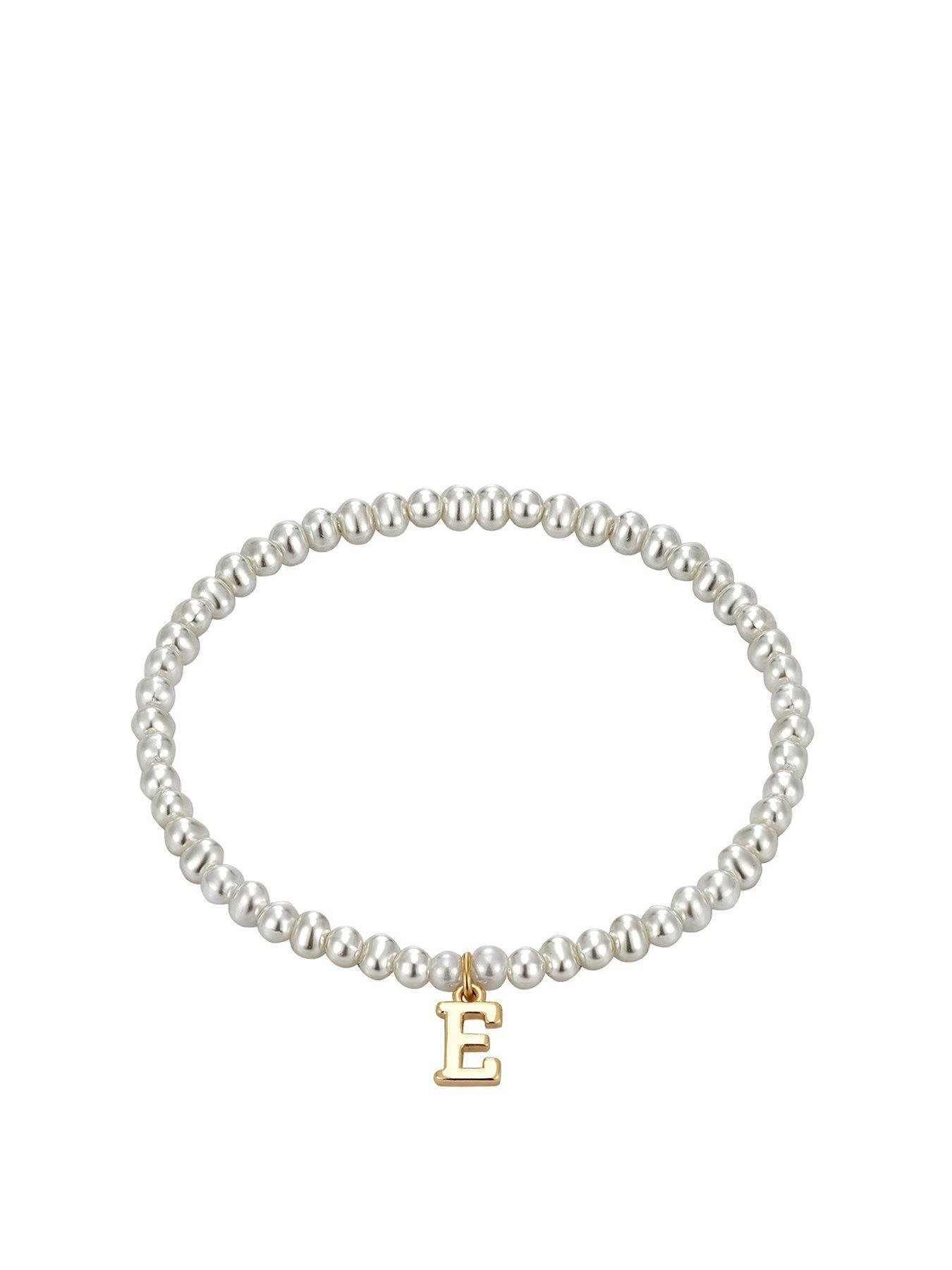 undefined Pearl Stretch Bracelet with Gold Letter Charm