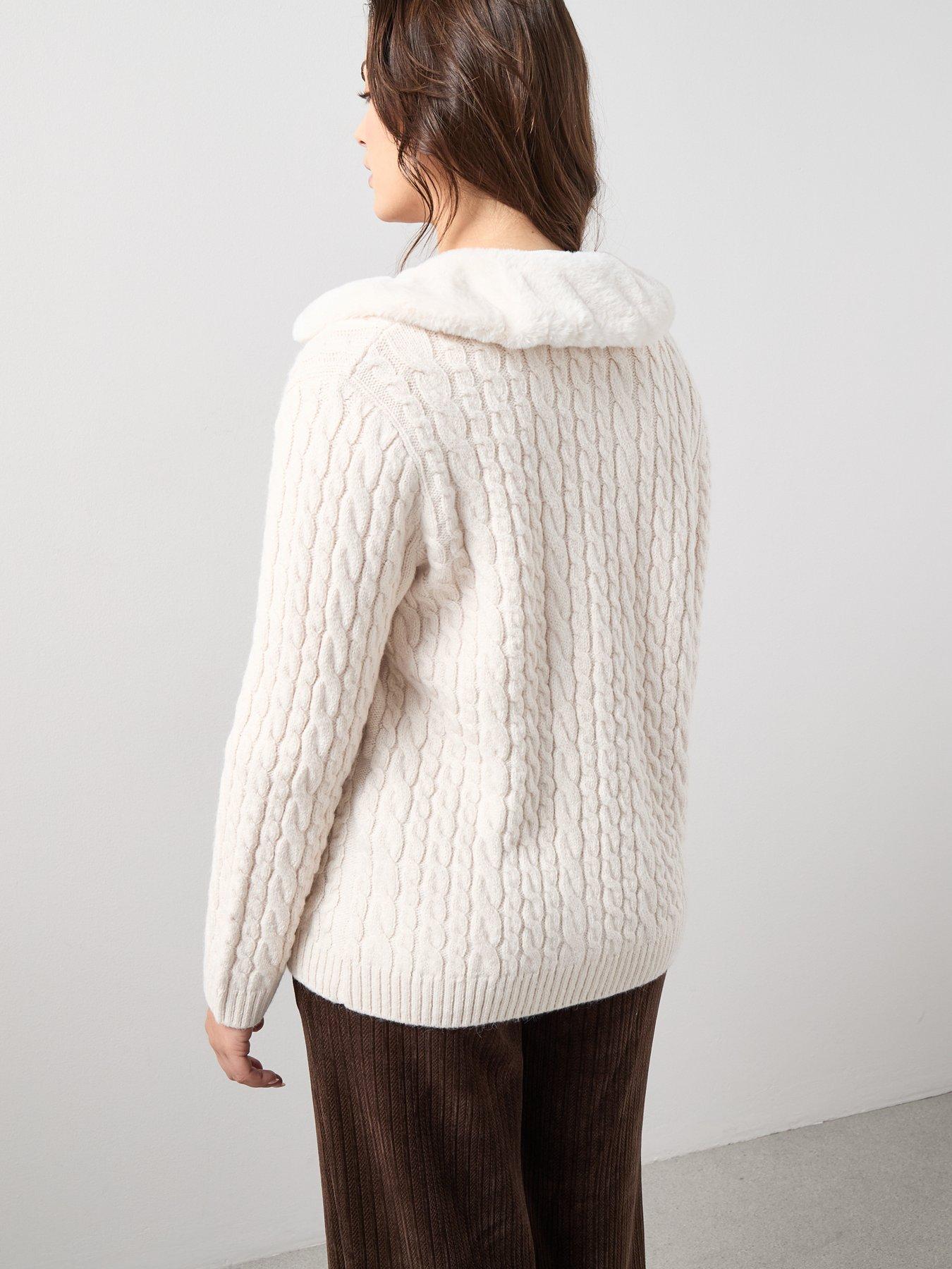 Image 2 of 6 of The Very Collection Curve Fur Collar Knitted Cardigan