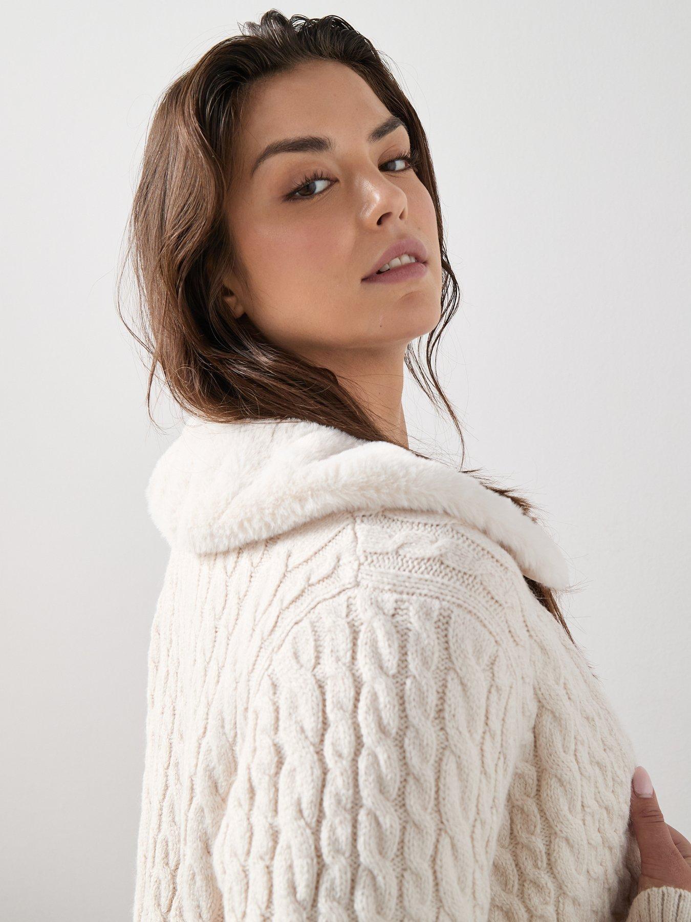 Image 4 of 6 of The Very Collection Curve Fur Collar Knitted Cardigan