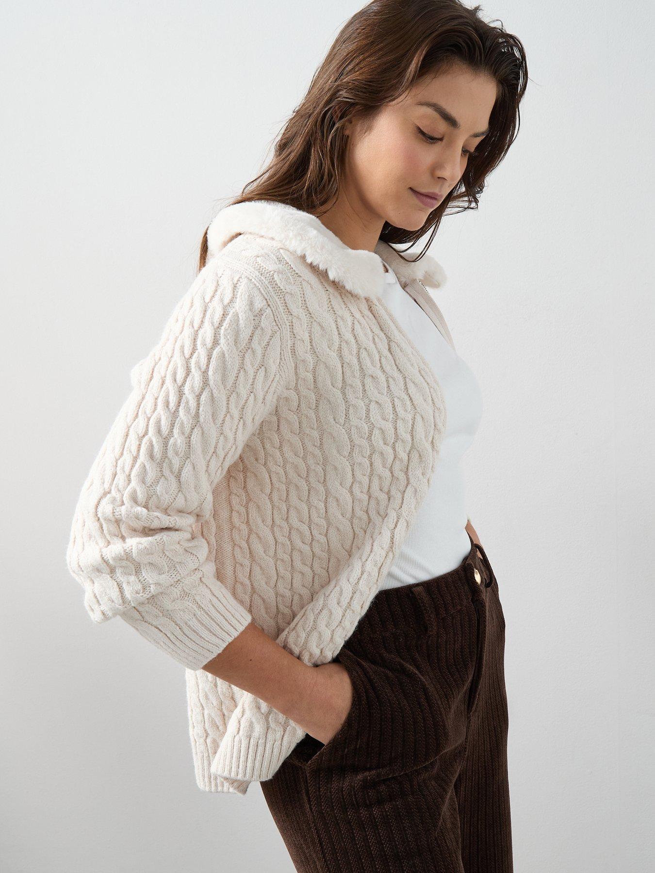 Image 5 of 6 of The Very Collection Curve Fur Collar Knitted Cardigan