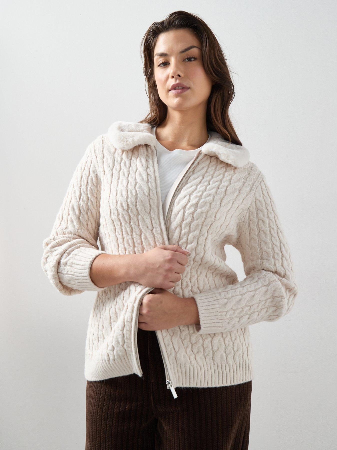 Image 6 of 6 of The Very Collection Curve Fur Collar Knitted Cardigan
