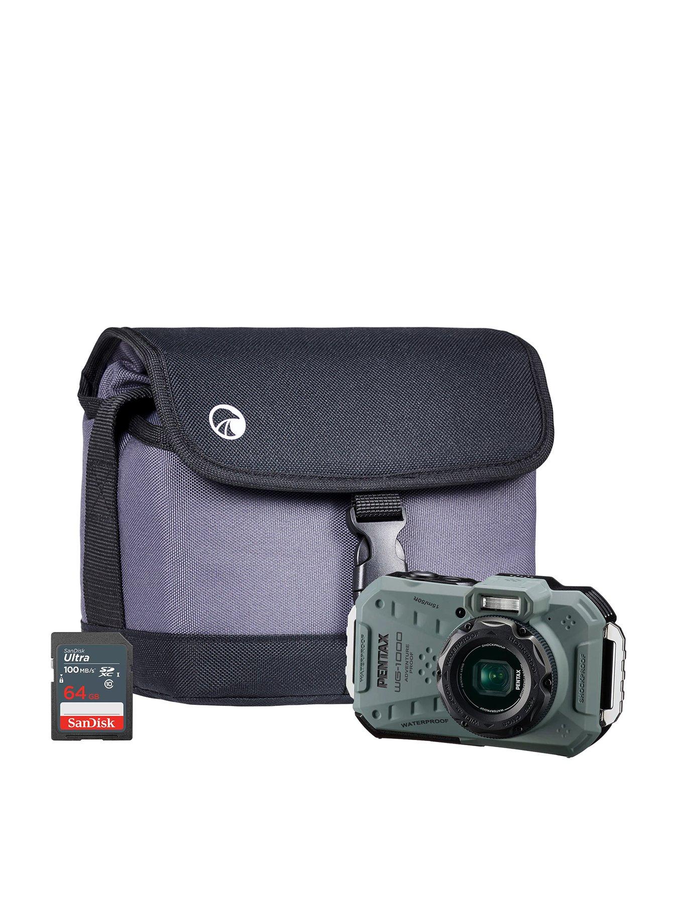 PENTAX WG-1000 Tough Compact Camera - Olive - Camera + Sandisk 64GB SD Card + System Bag
