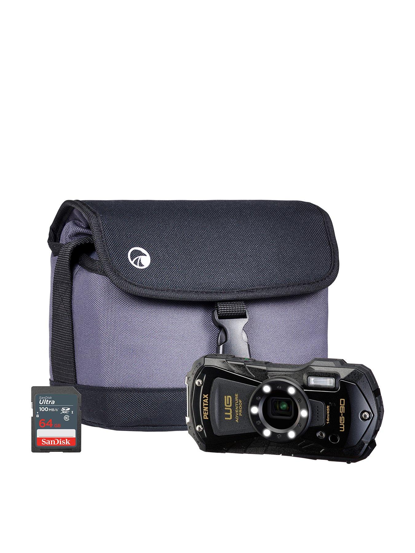 PENTAX WG-90 Tough Compact Camera - Black - Camera + Sandisk 64GB SD Card + System Bag