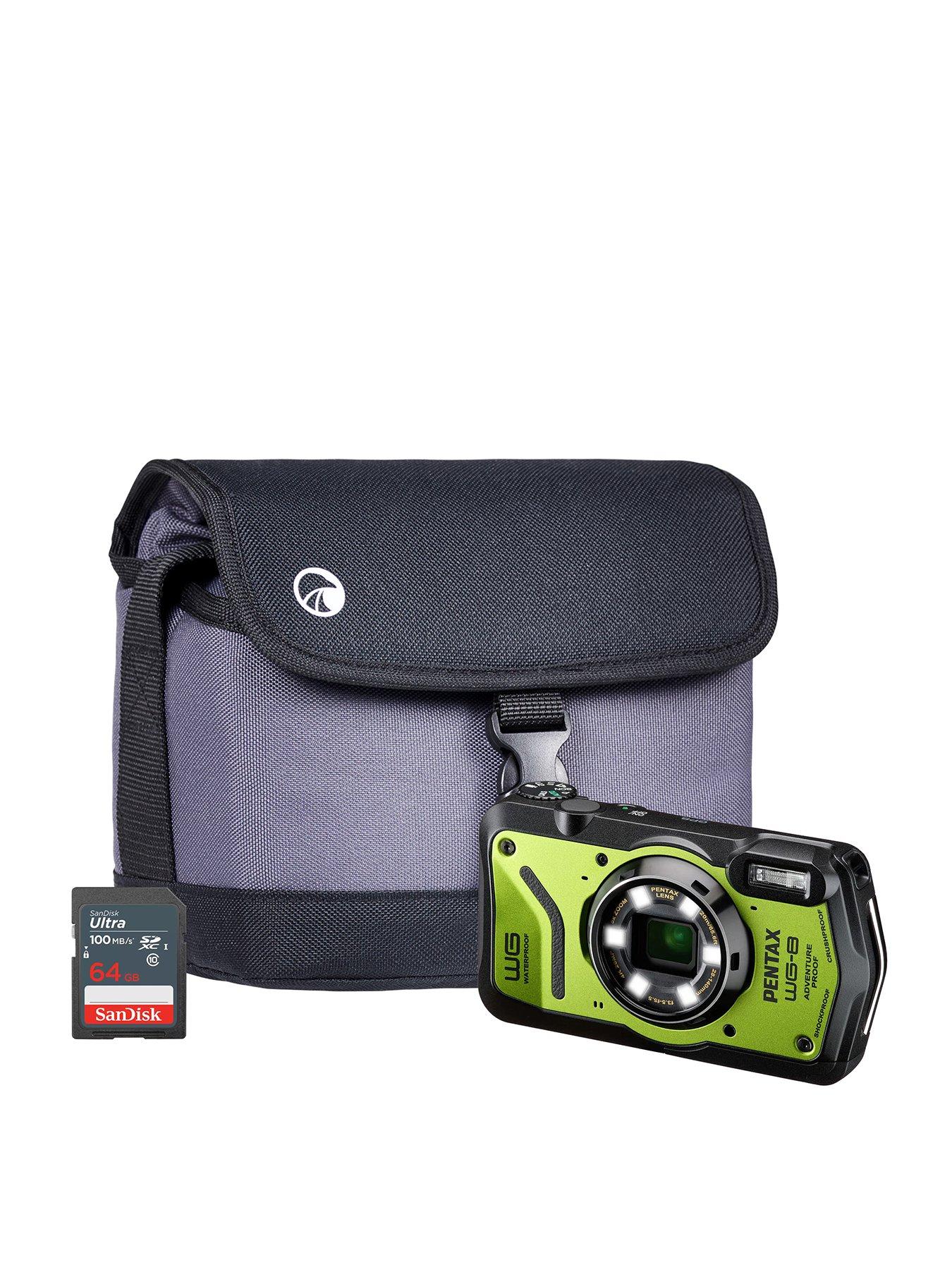 PENTAX WG-8 Tough Compact Camera - Green - Camera + Sandisk 64GB SD Card + System Bag