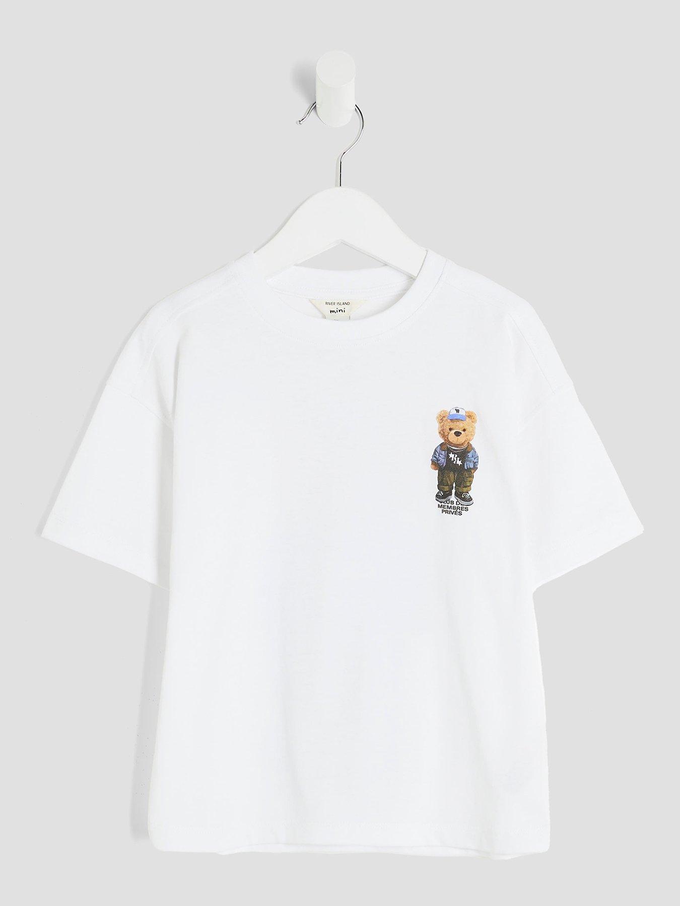 Image 1 of 4 of River Island Mini Boys Palais Dept Bear T-Shirt - White