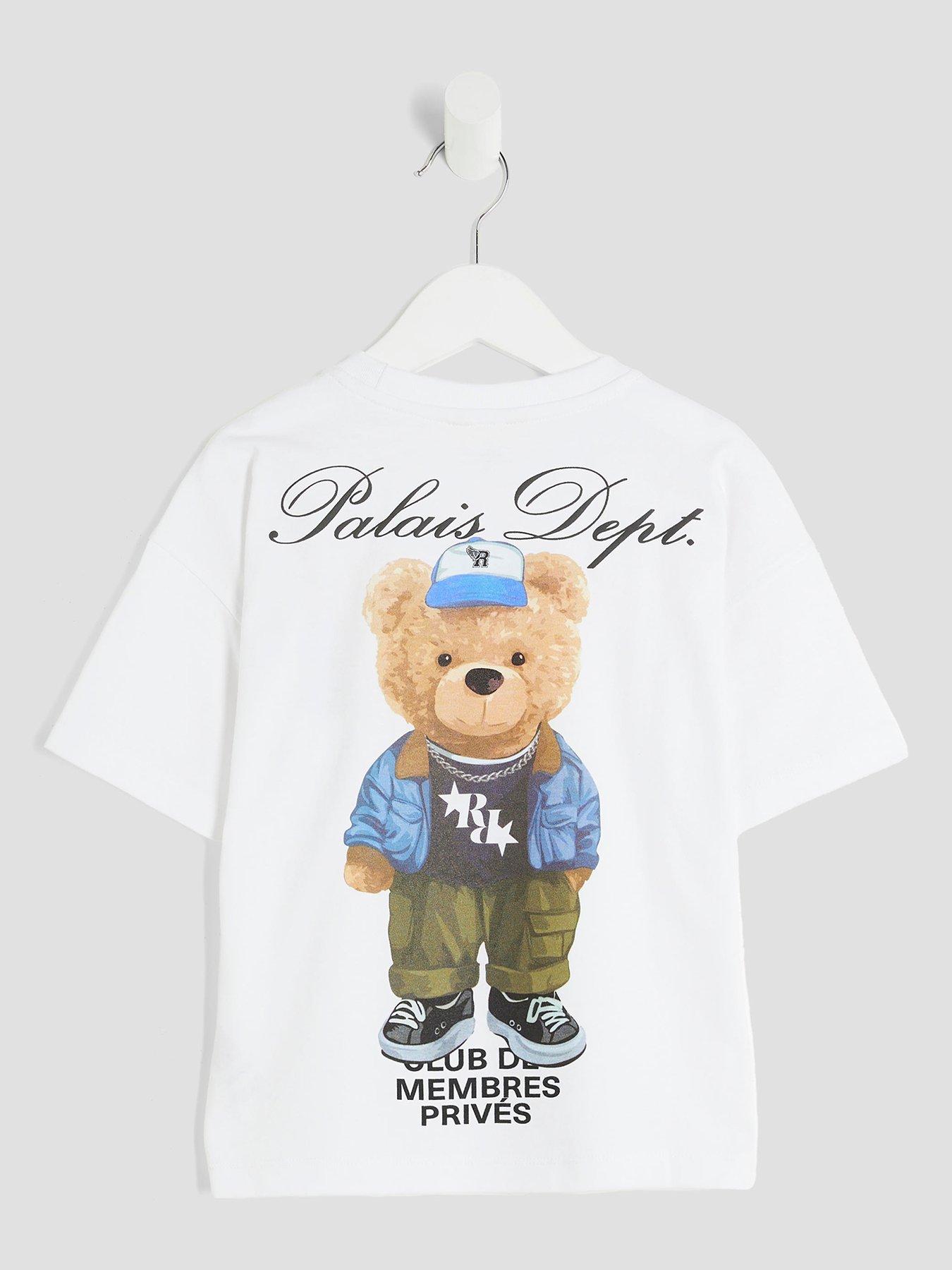 Image 2 of 4 of River Island Mini Boys Palais Dept Bear T-Shirt - White