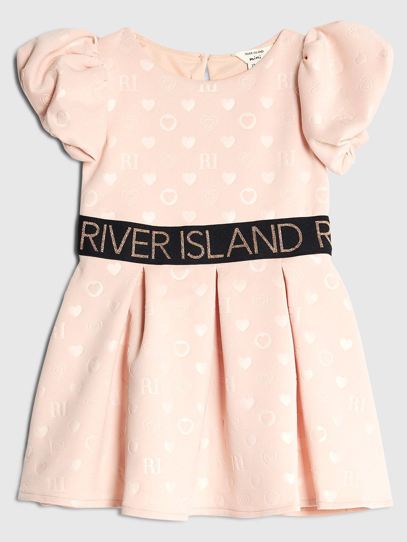 River Island Mini Girls Waistband Embossed Dress - Beige