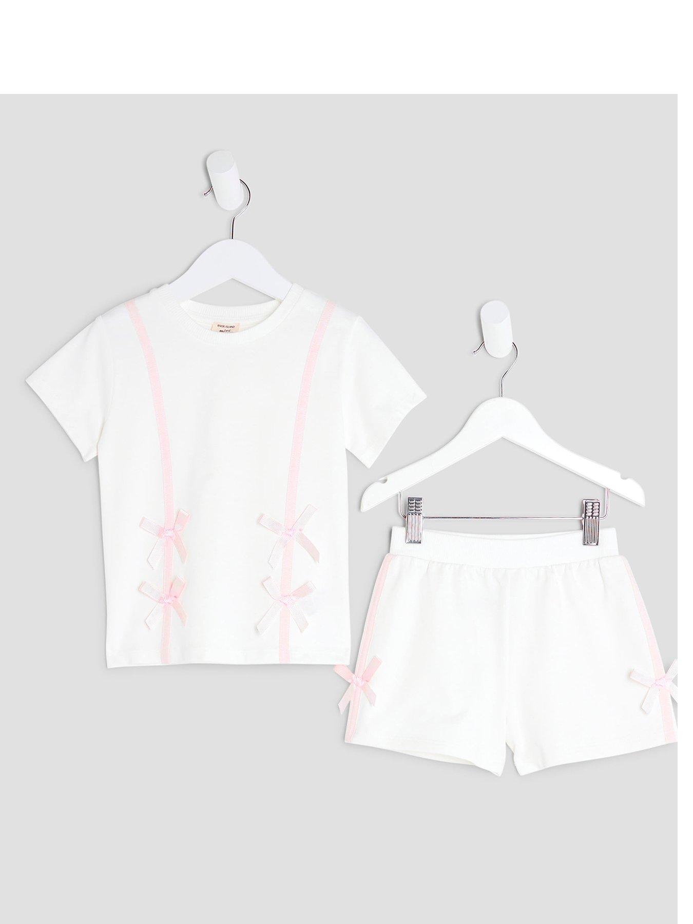 River Island Mini Girls Bow T-Shirt And Shorts Set - Cream