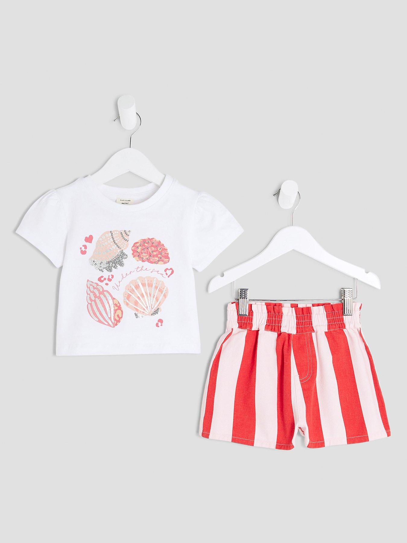 undefined Girls Shell Stripe Short Set - White