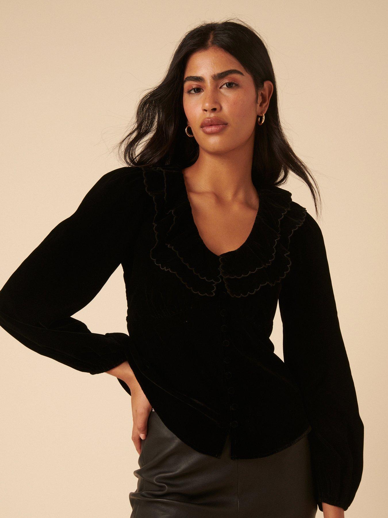 Nobodys Child Long Sleeve Tommie Velvet Top - Black