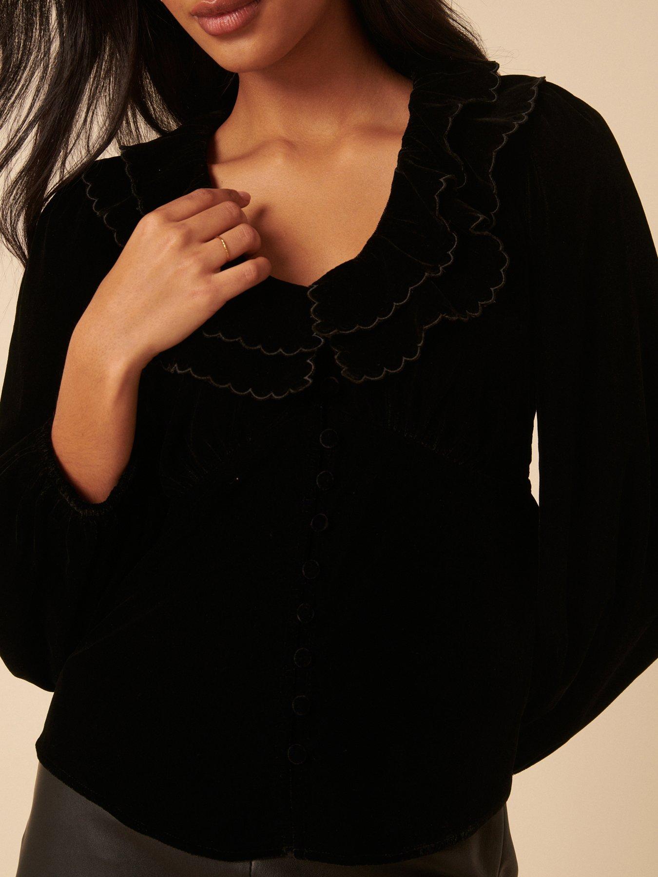 Nobodys Child Long Sleeve Tommie Velvet Top - Black | Very