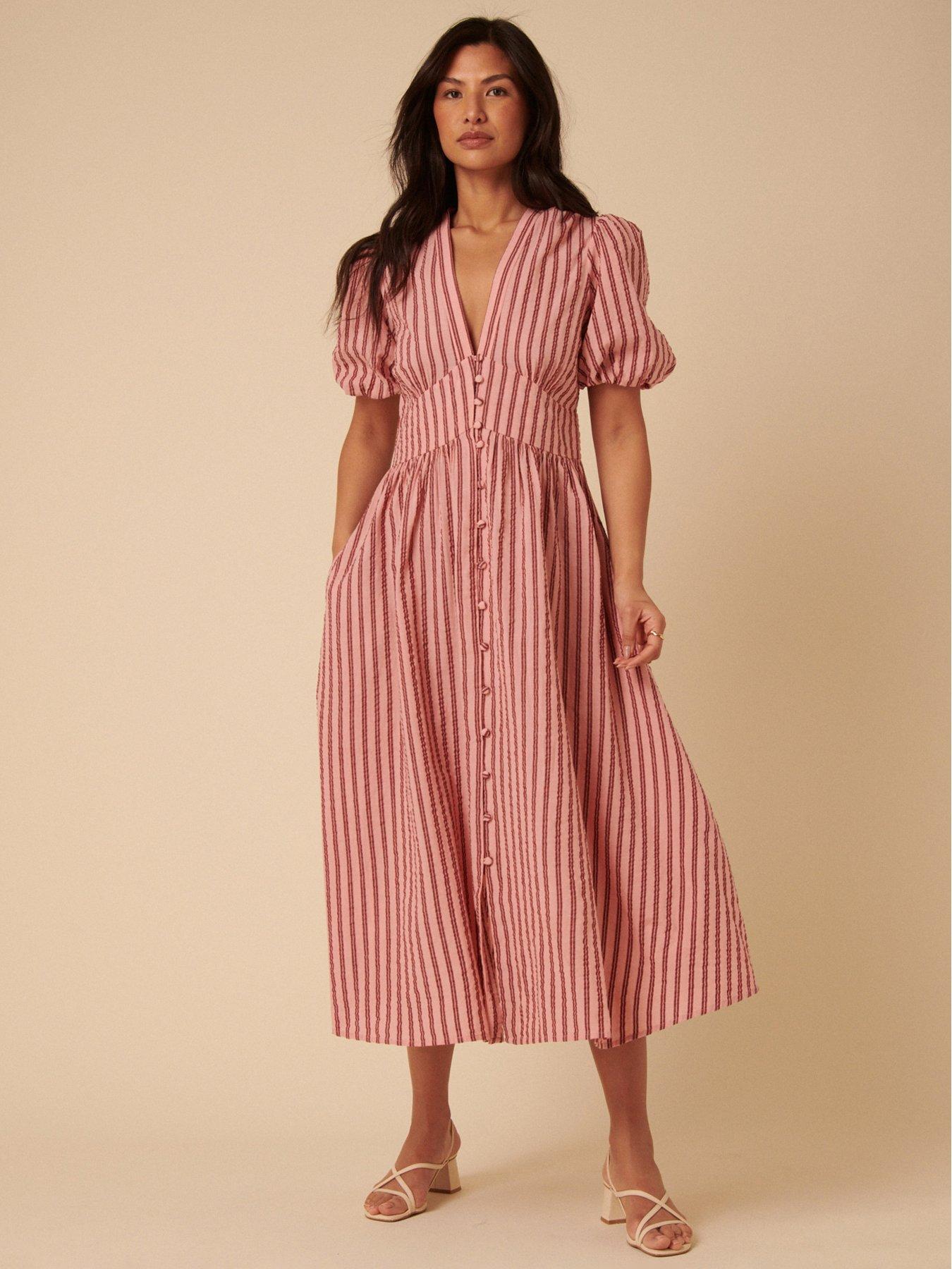 undefined Starlight Midi Dress Stripe - Pink