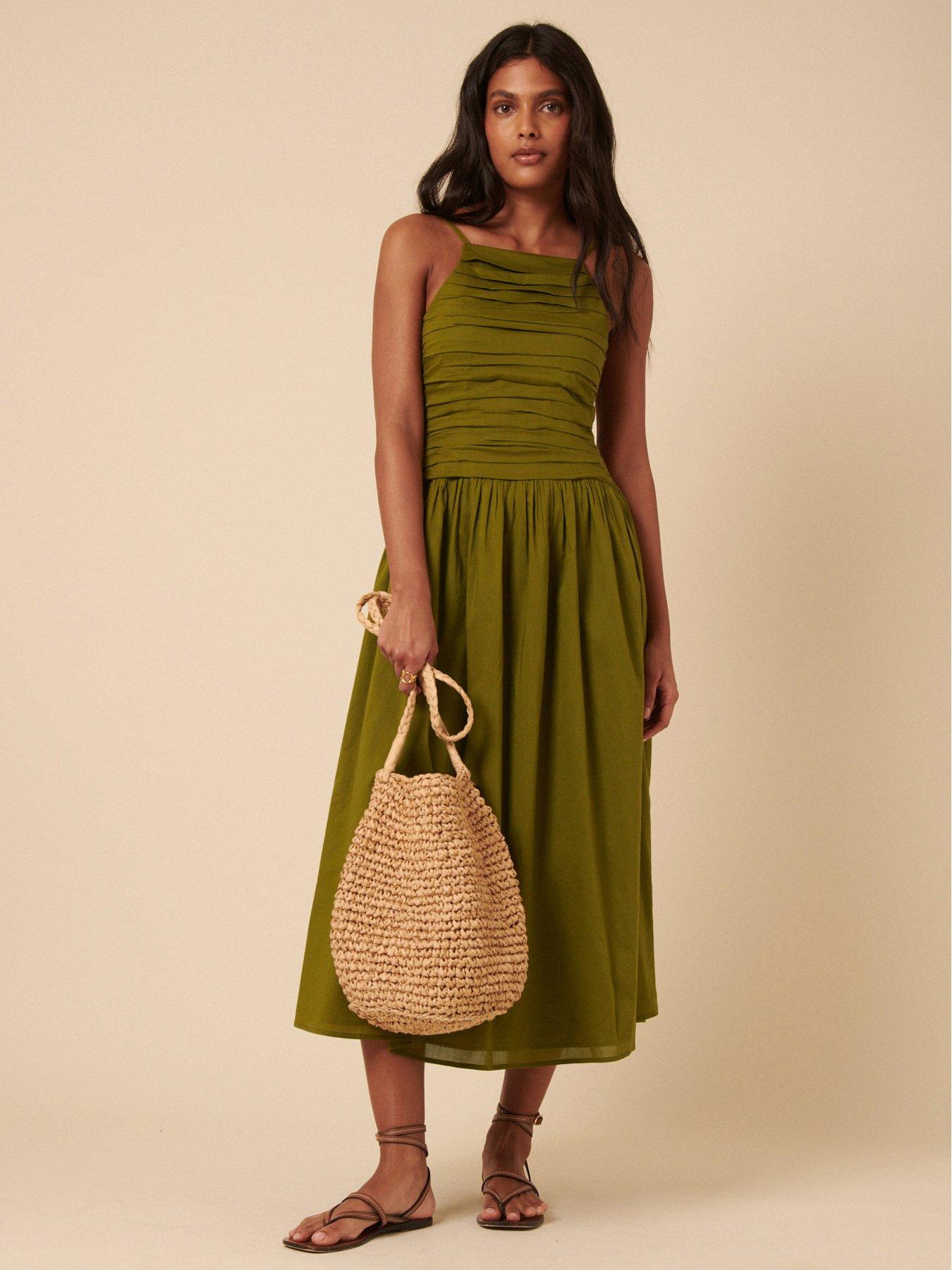 slim fit dress slacks TH&TH Camilla Bridesmaid Dress In Sage Green Satin – TH and TH main image 1
