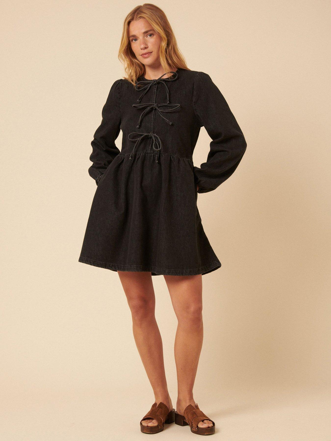 Nobodys Child Denim Eden Mini Dress Plain, Black, Size 14, Women