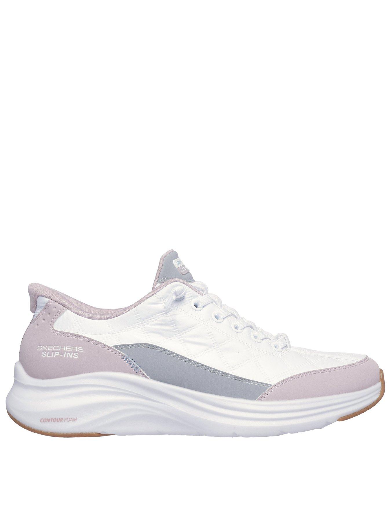 Image 1 of 5 of Skechers Contour Foam Slip-in Knotted Bungree Trainer - White Mesh/lavender Duraleather