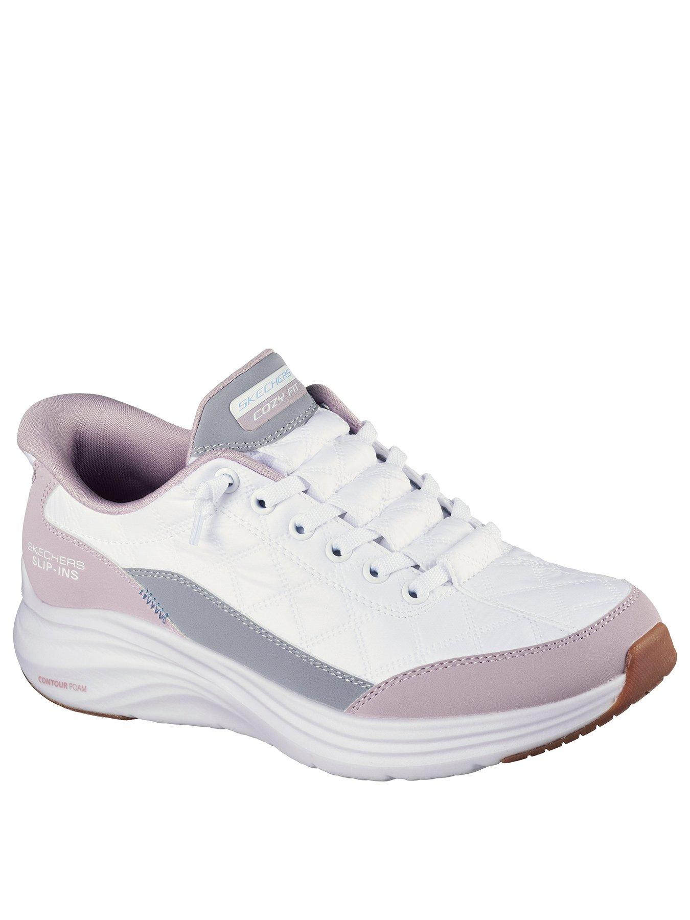 Image 2 of 5 of Skechers Contour Foam Slip-in Knotted Bungree Trainer - White Mesh/lavender Duraleather