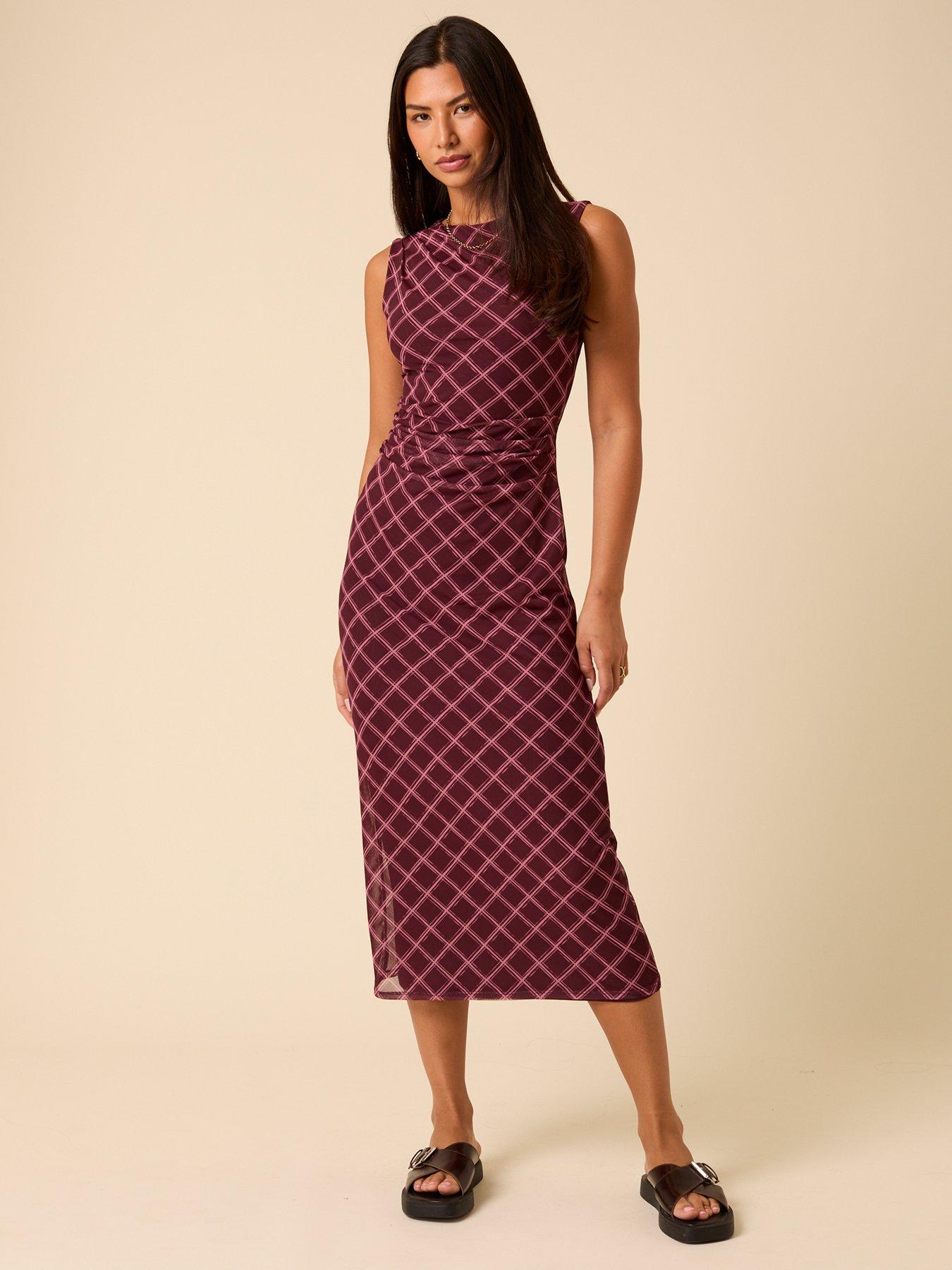 undefined Ruched Detail Mesh Dress Print - Red
