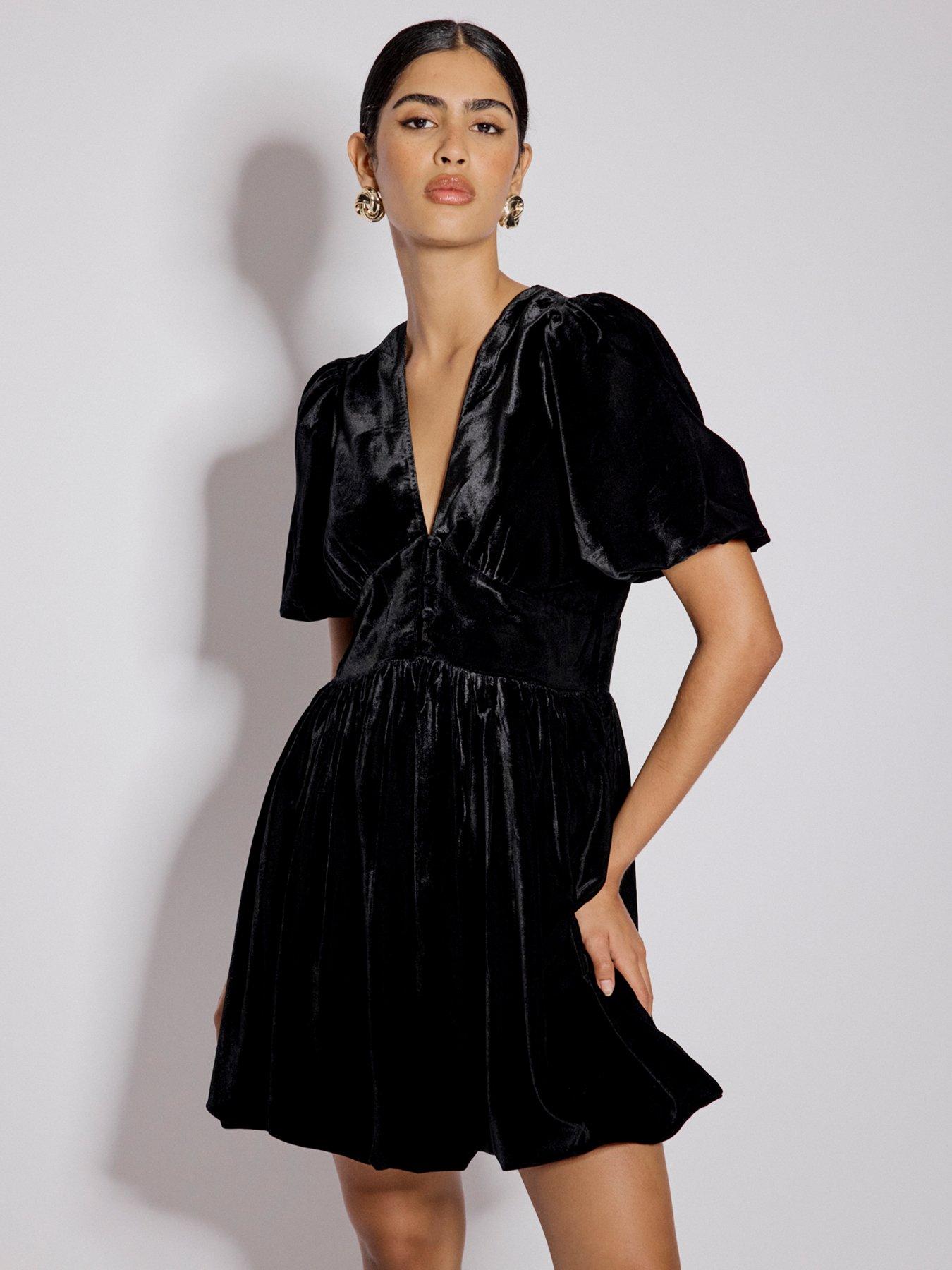 Nobodys Child Starlight Velvet Bubble Hem Mini Dress, Black, Size 8, Women