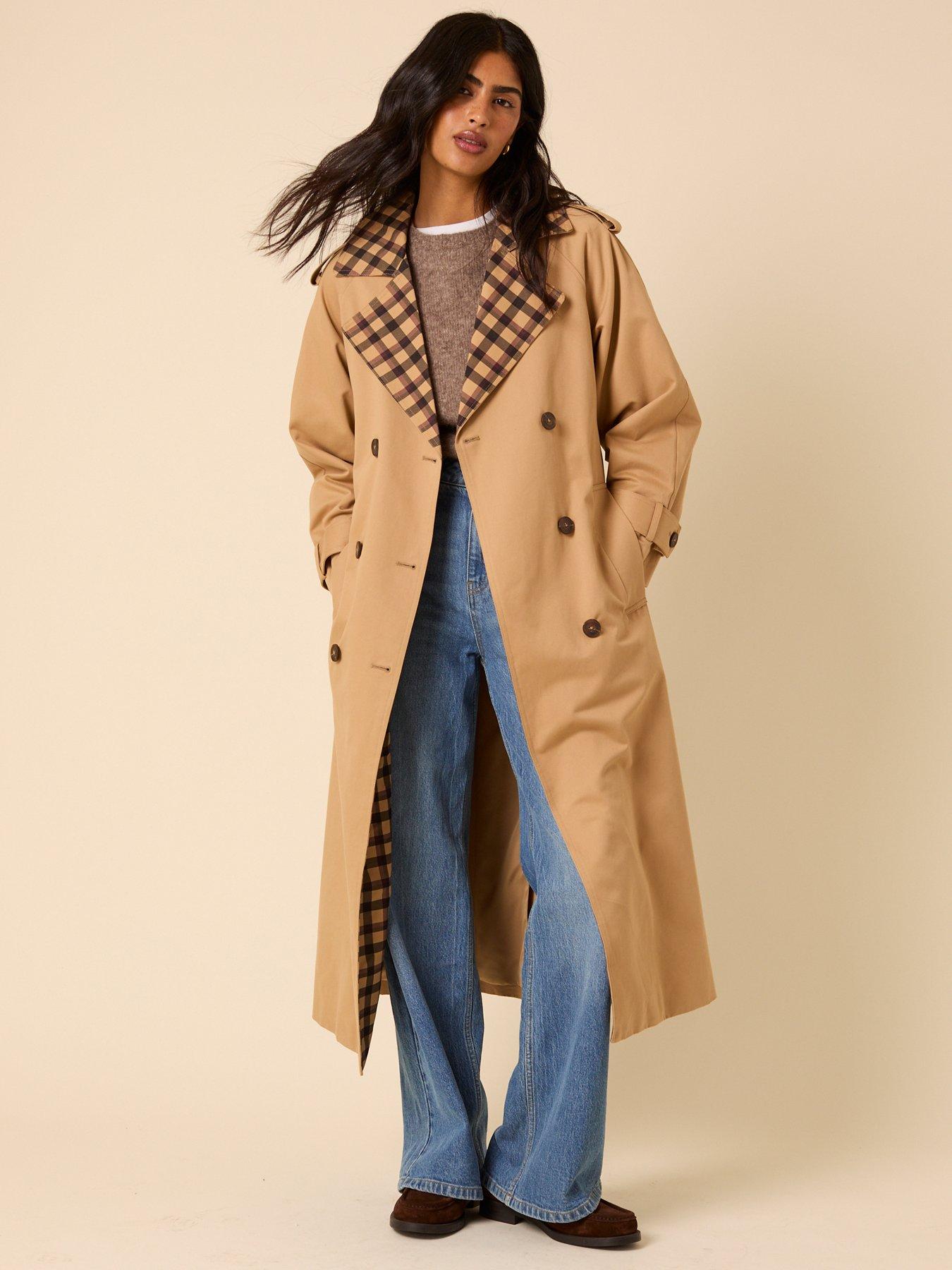 undefined Contrast Okasan Trench Coat - Brown