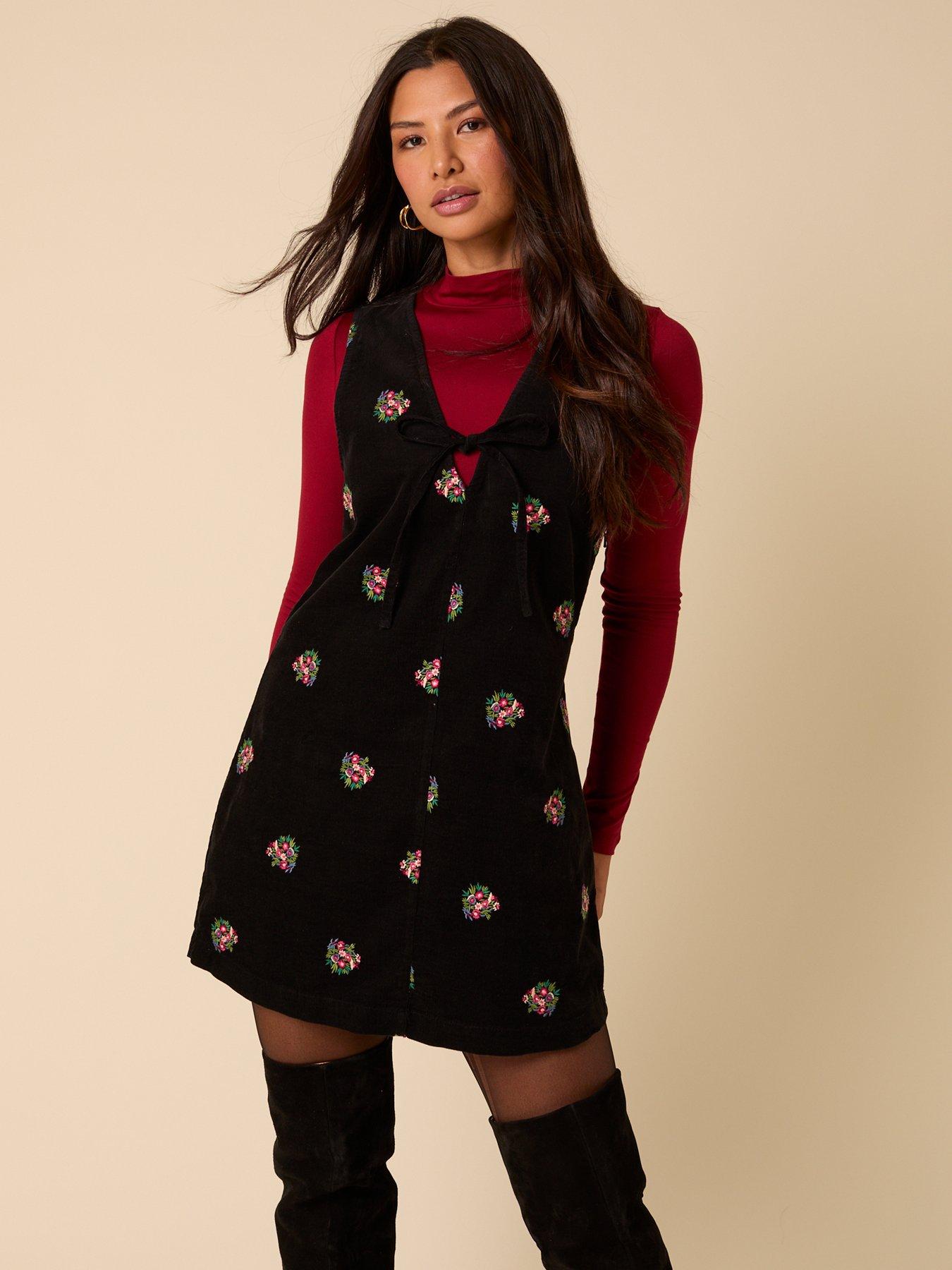undefined Nila Embroidered Pinafore Mini Dress Embroidered