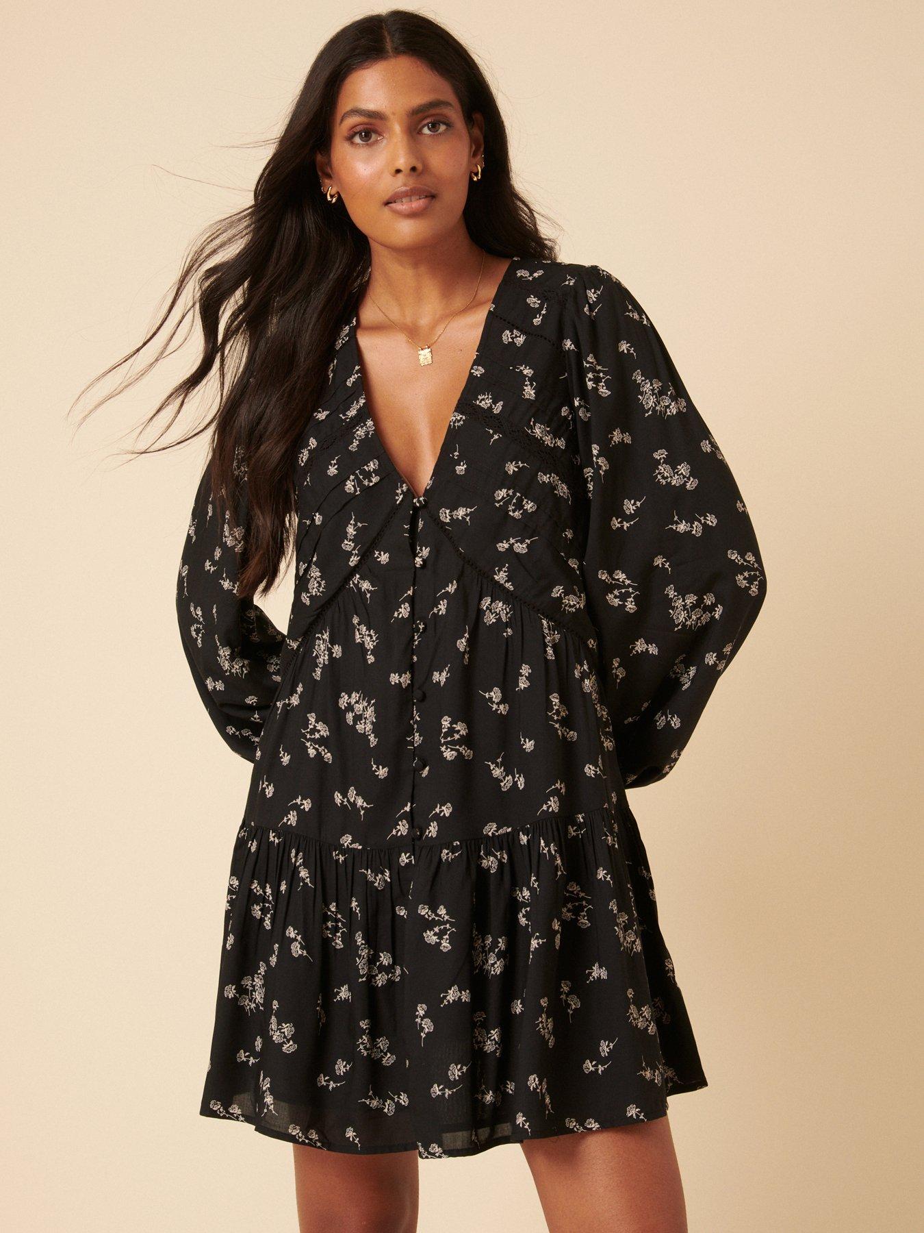 Nobodys Child: Marley Mini Dress Ditsy Floral - Black