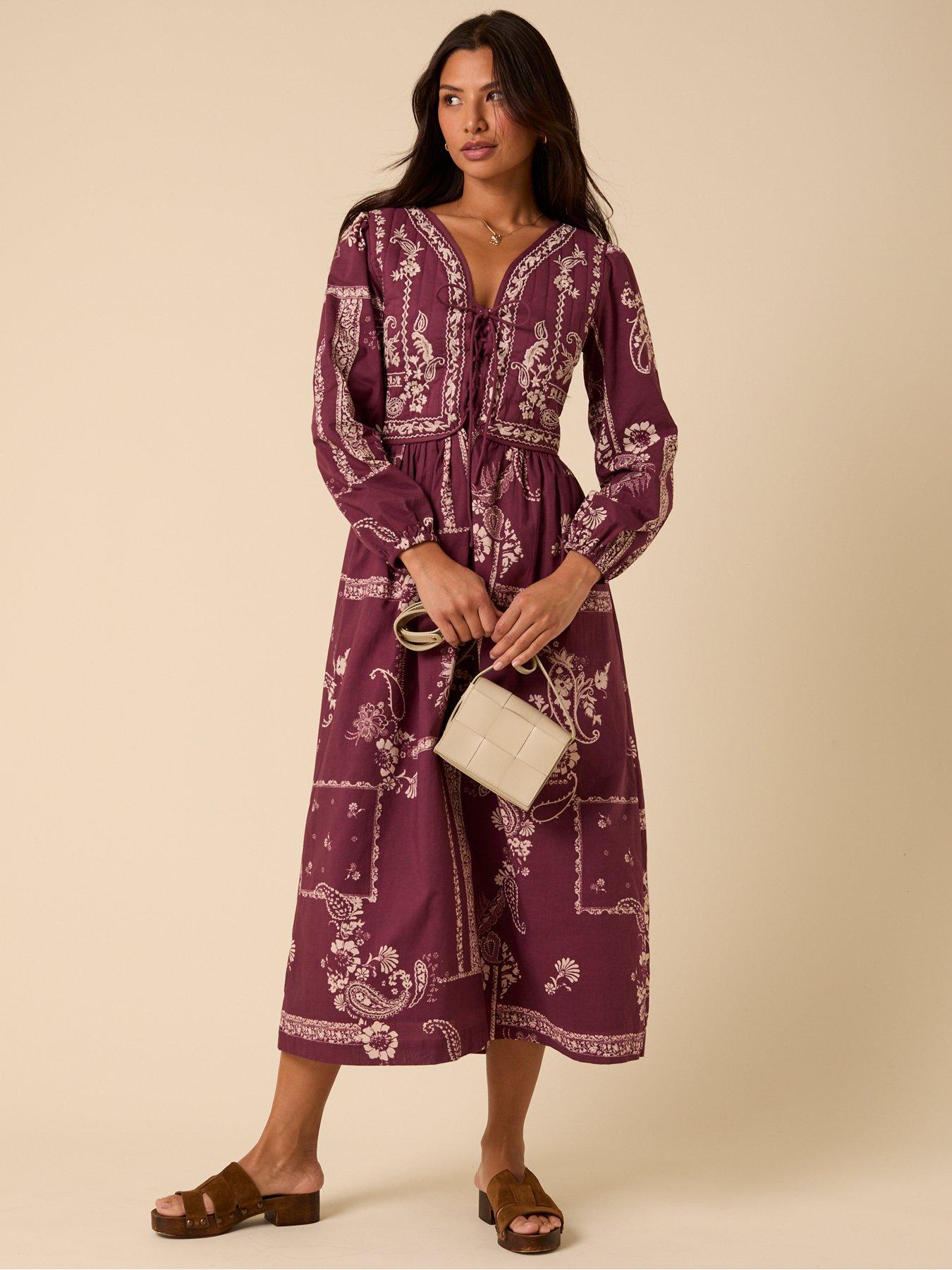 undefined Monroe Midi Dress Embroidered - Red