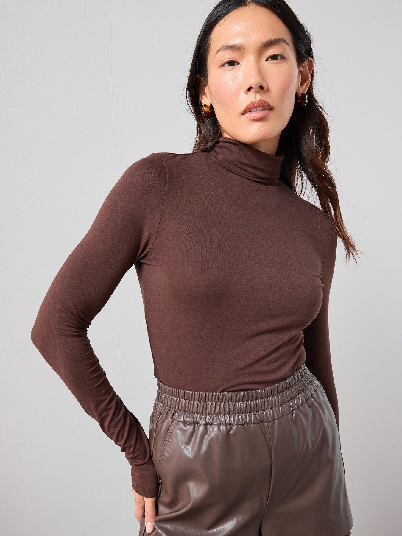 The Very Collection Long Sleeve High Neck Plain - Brown