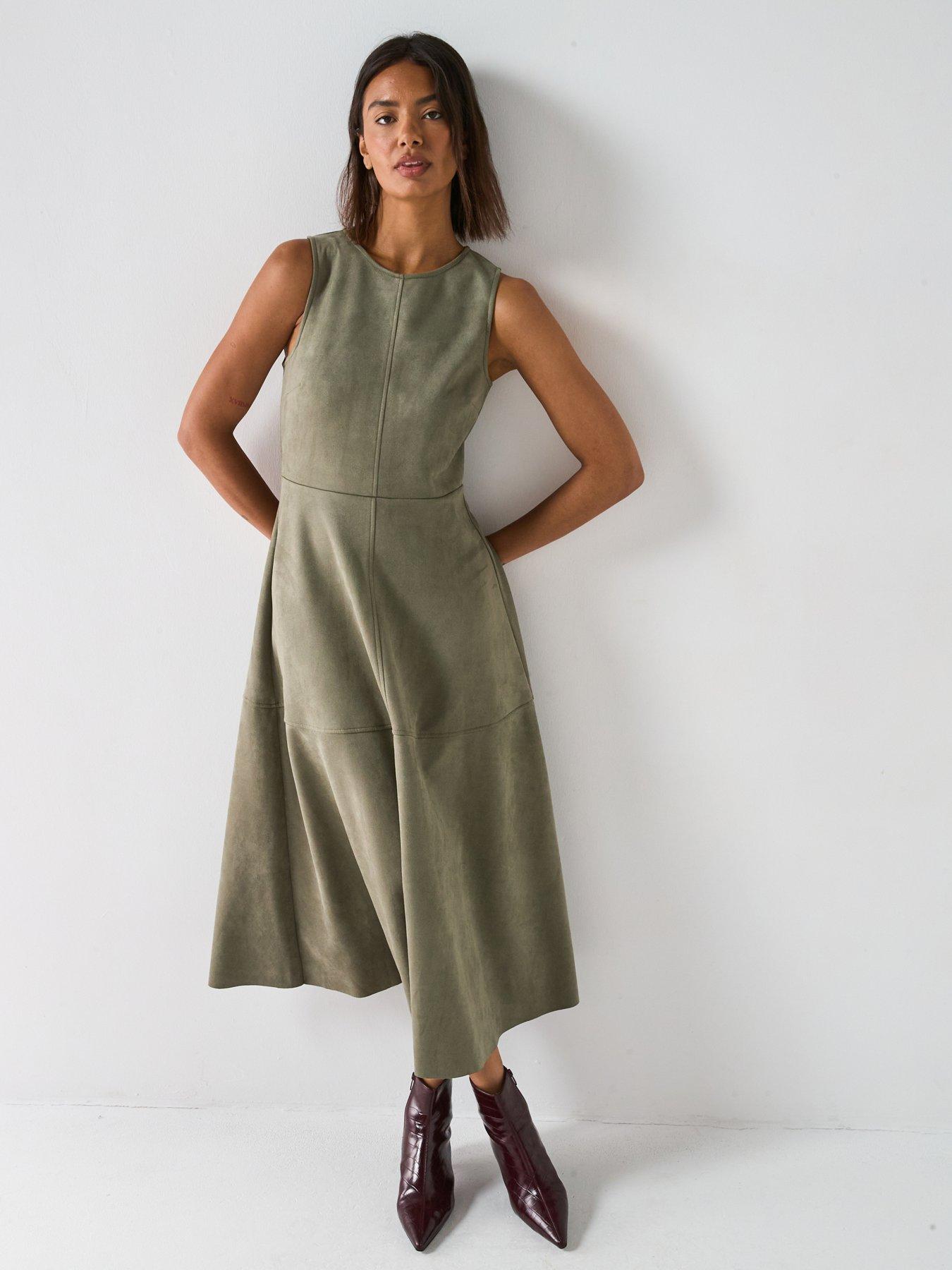 undefined Suede Midaxi Dress - Green