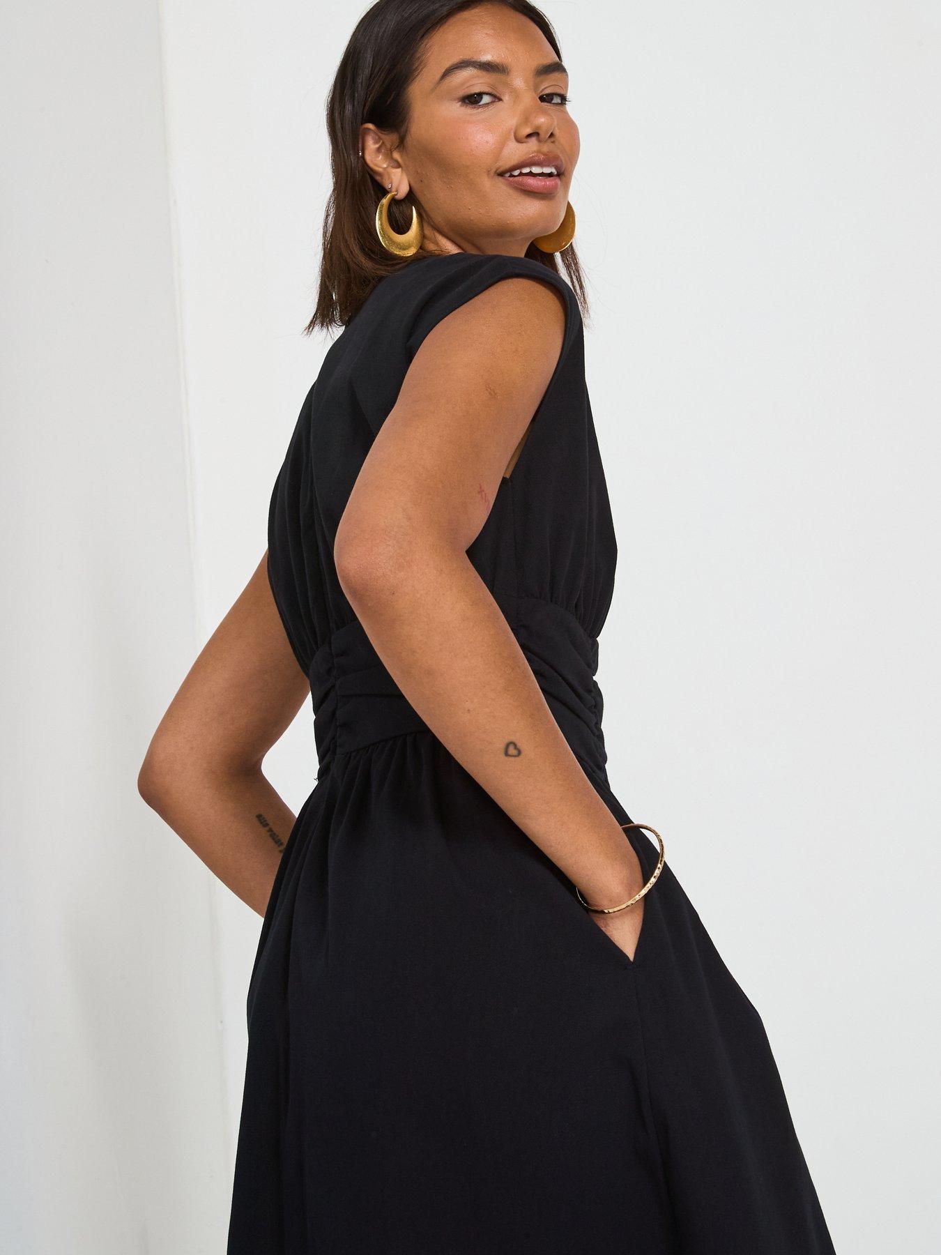 sachin and babi light blue dress V by Very Shirred Waist V-Neck Midaxi Dress - Black