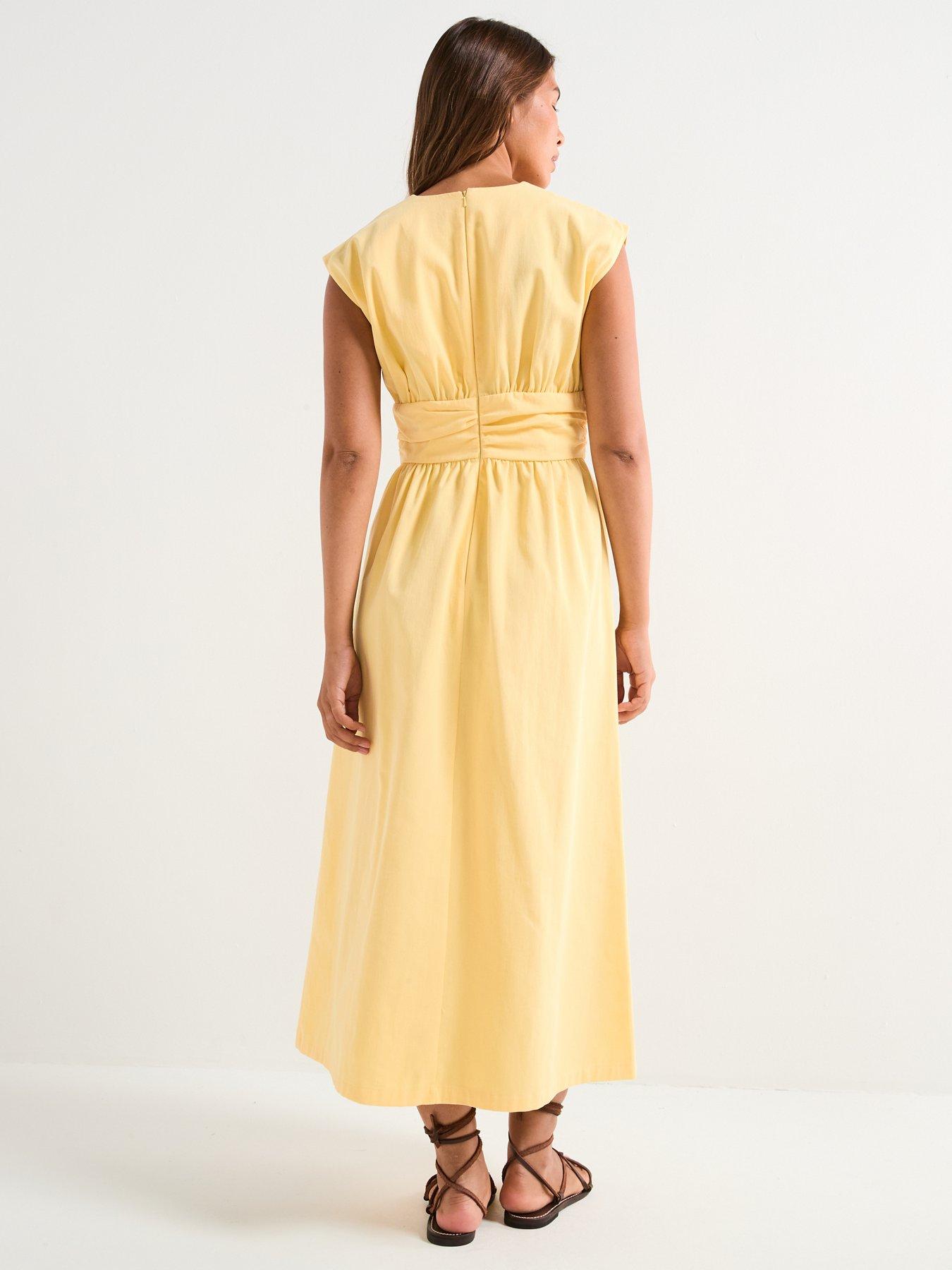 Image 2 of 5 of V by Very Shirred Waist V-Neck Midaxi Dress - Yellow