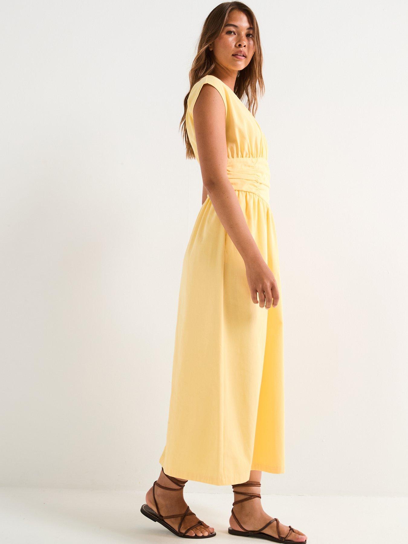 Image 5 of 5 of V by Very Shirred Waist V-Neck Midaxi Dress - Yellow
