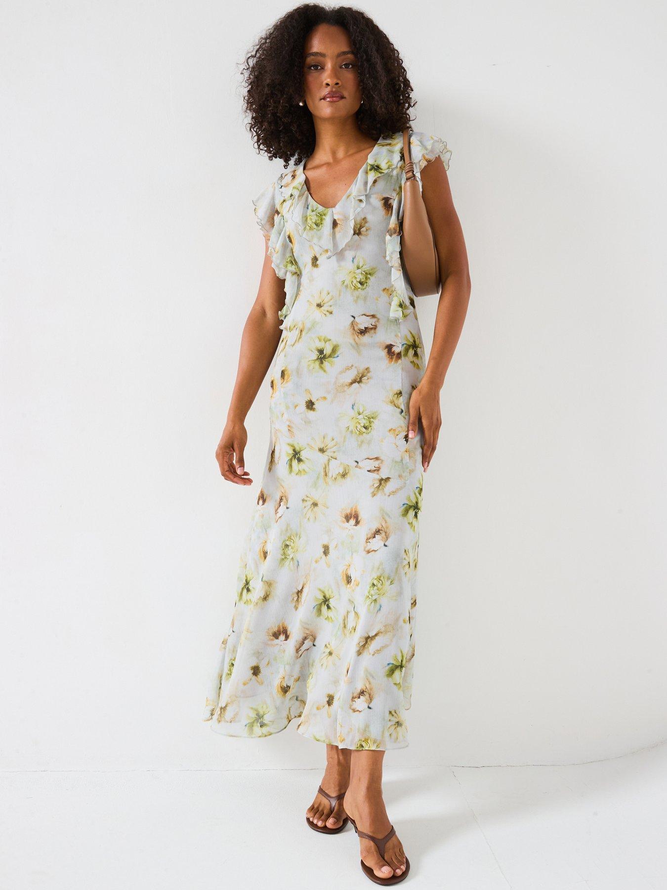 undefined Ruffle Sleeve Midaxi Dress