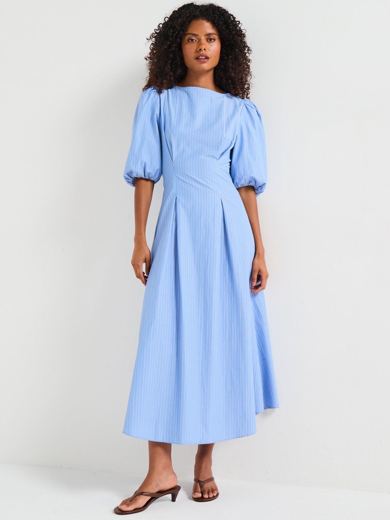 undefined Stripe Puff Sleeve Midaxi Dress - Print