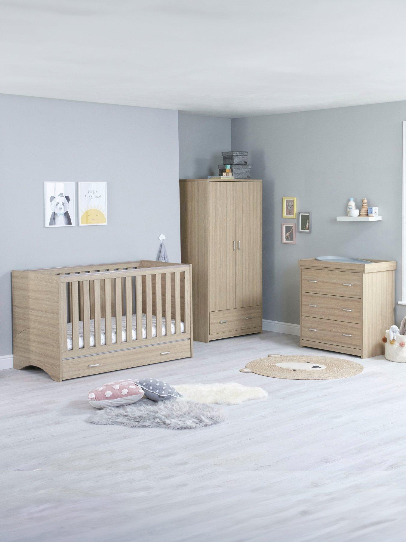 Babymore Veni 3 Piece Room Set with Drawer - Oak