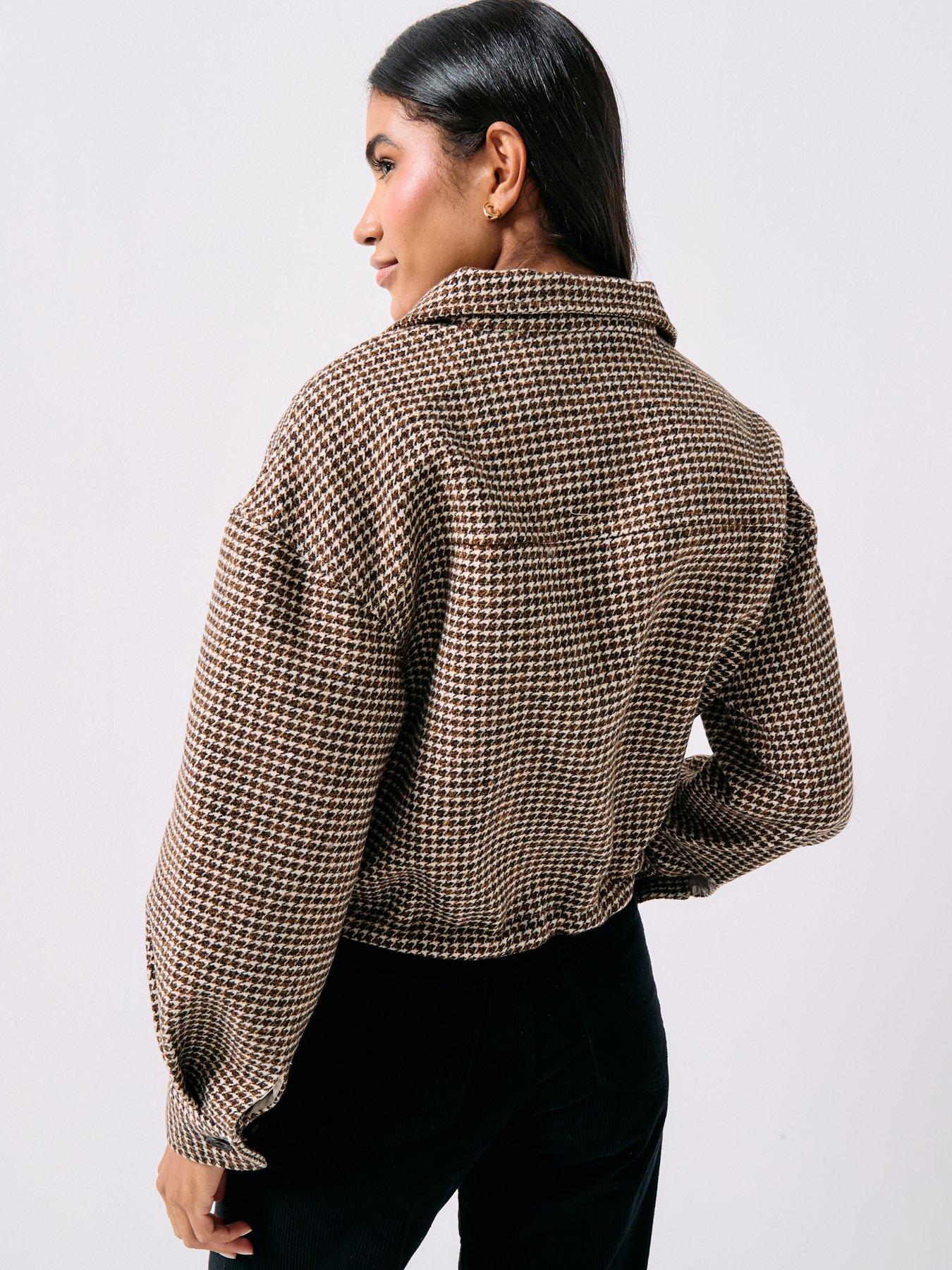 Image 2 of 5 of Forever New Kaia Check Crop Jacket - Brown