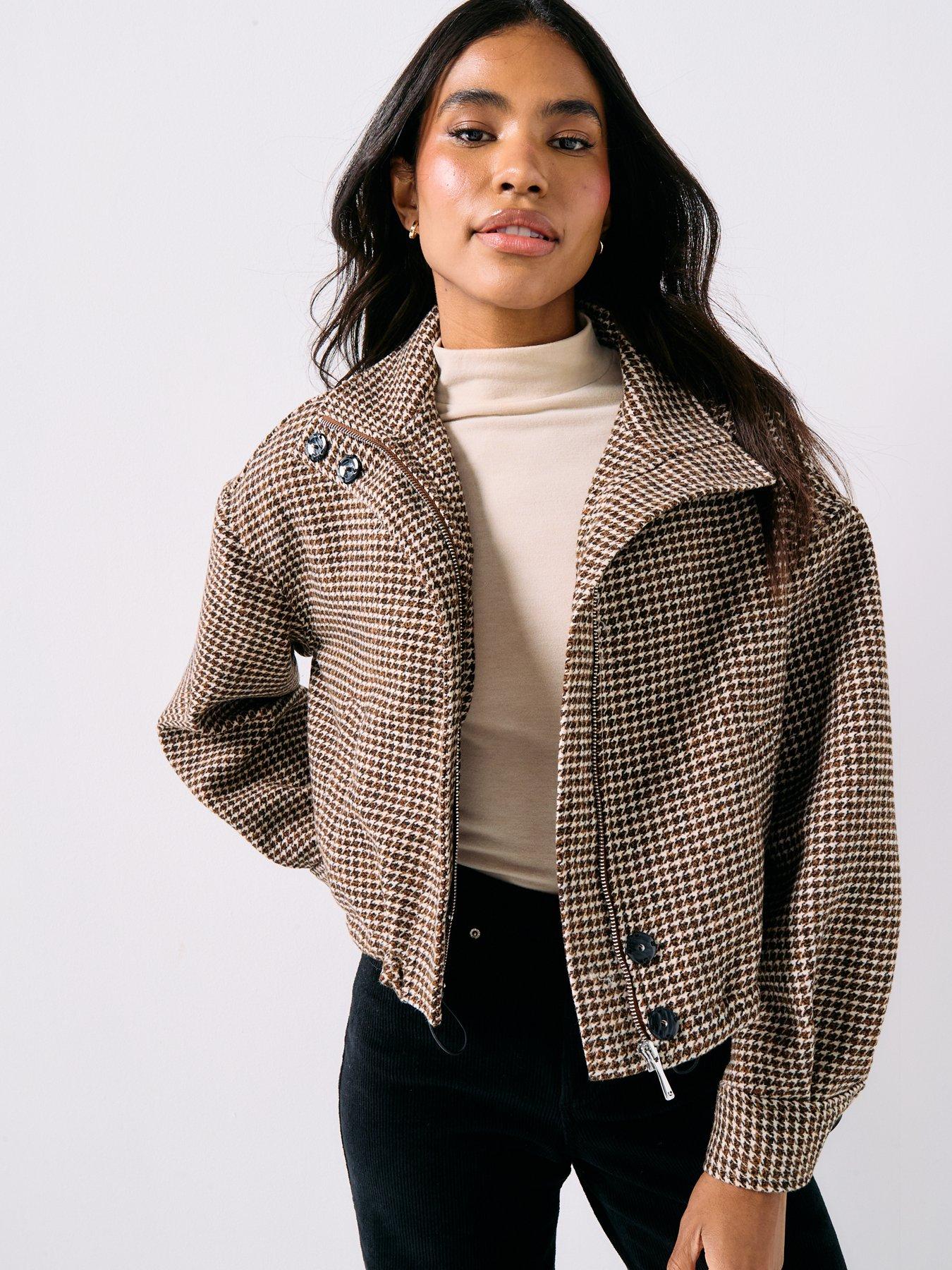 Image 4 of 5 of Forever New Kaia Check Crop Jacket - Brown
