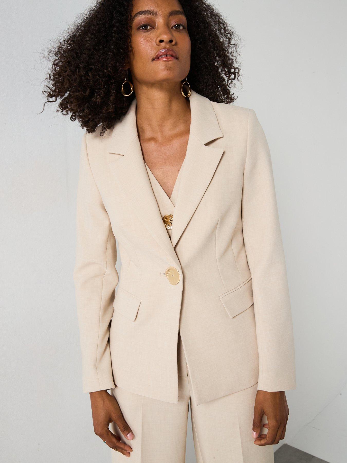 Forever New Lulu Gold Button Blazer - Cream