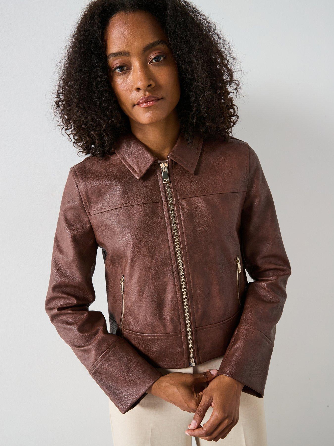 undefined Wren Vegan Leather Jacket - Brown