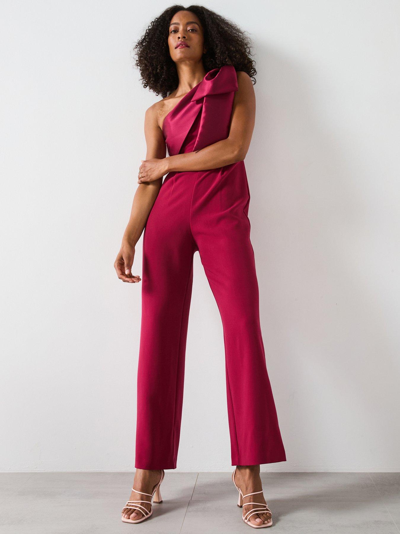 undefined Donna Asymmetric Bow Jumpsuit - Pink