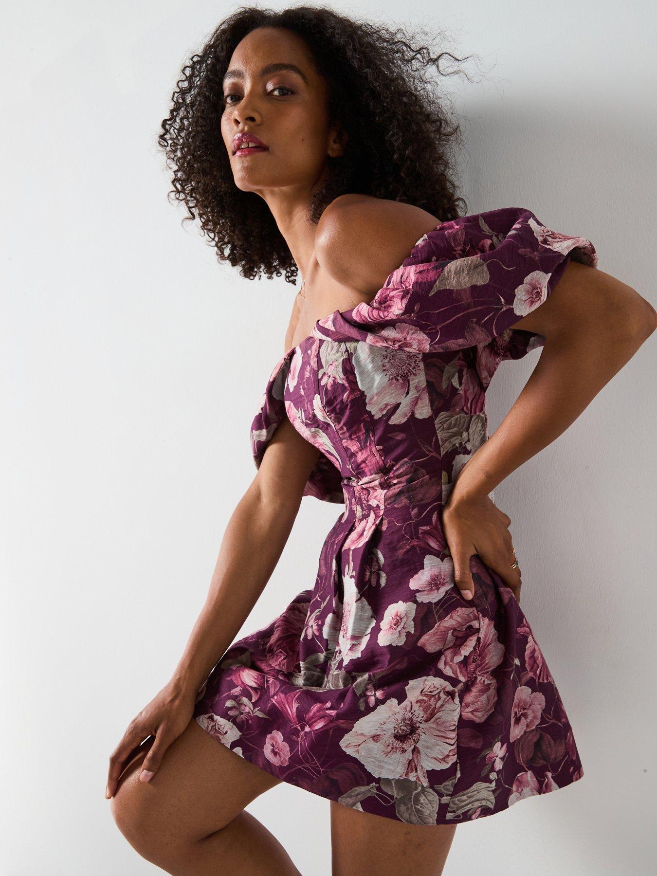 undefined Jacquie Off Shoulder Mini Dress - Purple