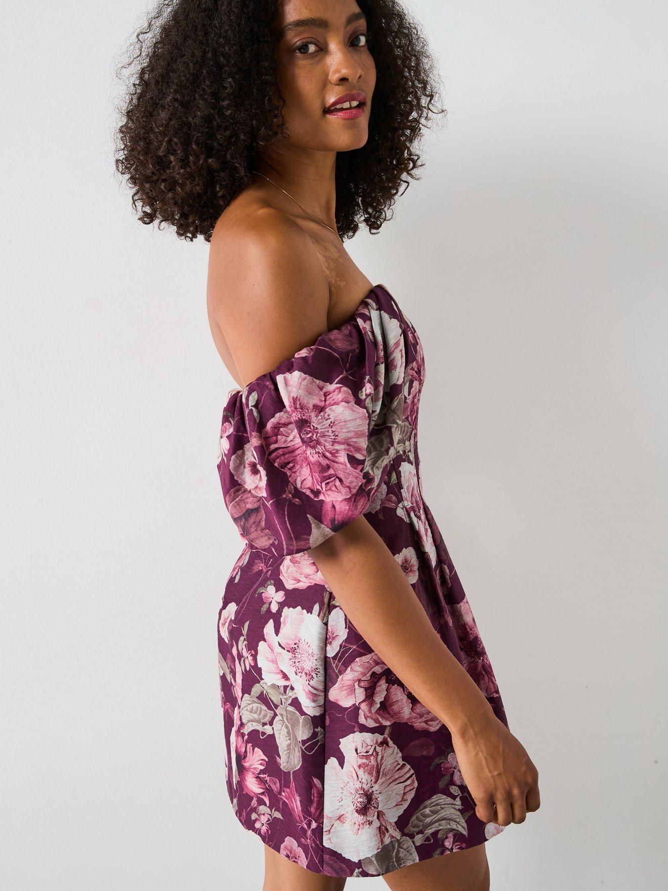 knee length dresses for ladies Mint Off-Shoulder Floral Ruffle Mini Dress