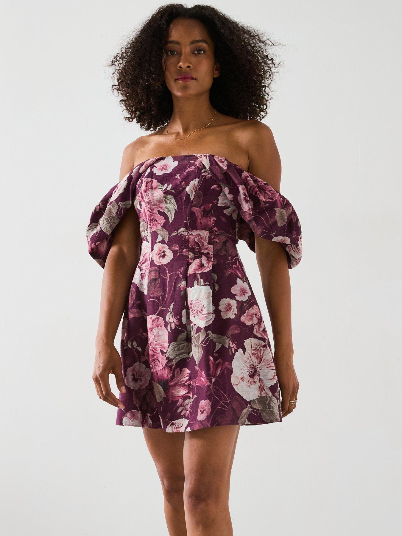 knee length dresses for ladies Forever Bloom Off-Shoulder Mini Dress Floral Blue– Selfie Leslie