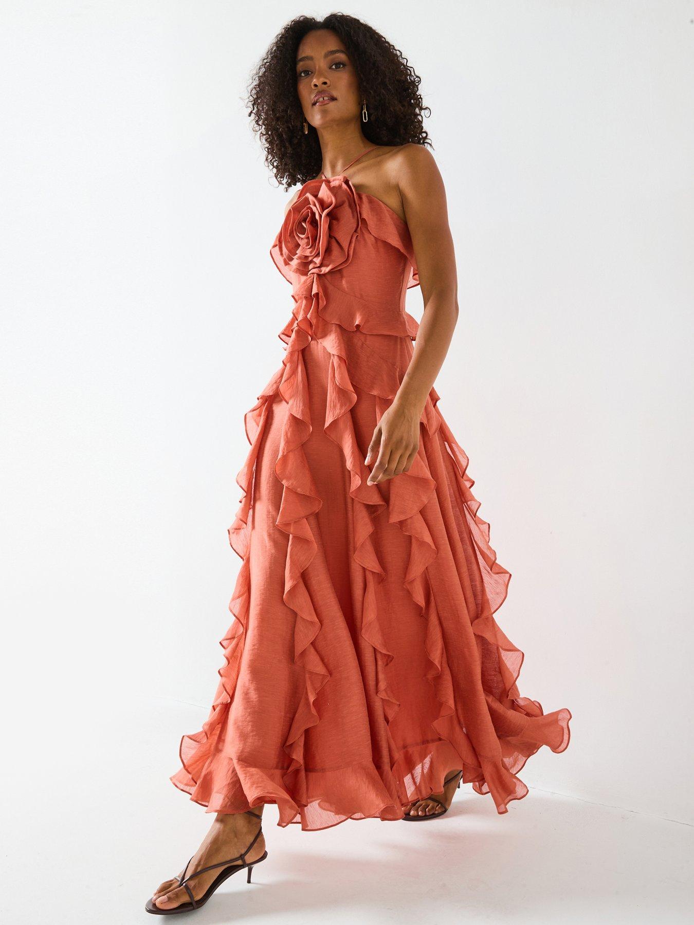 Forever New Celestia Flower Ruffle Midi - Pink