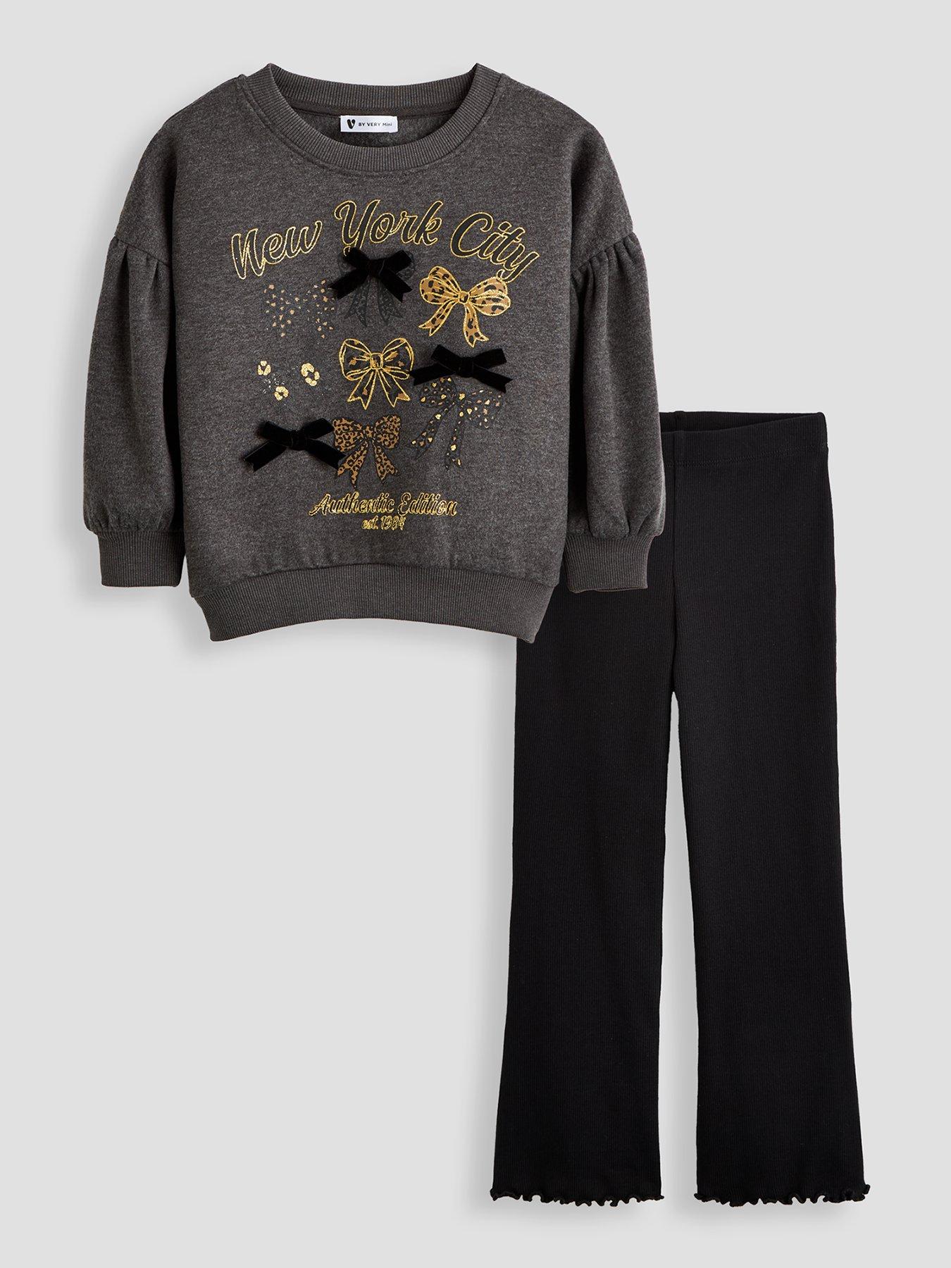 The Very Collection Girls Dropped Shoulder Sweater and Leopard Leggings - Print