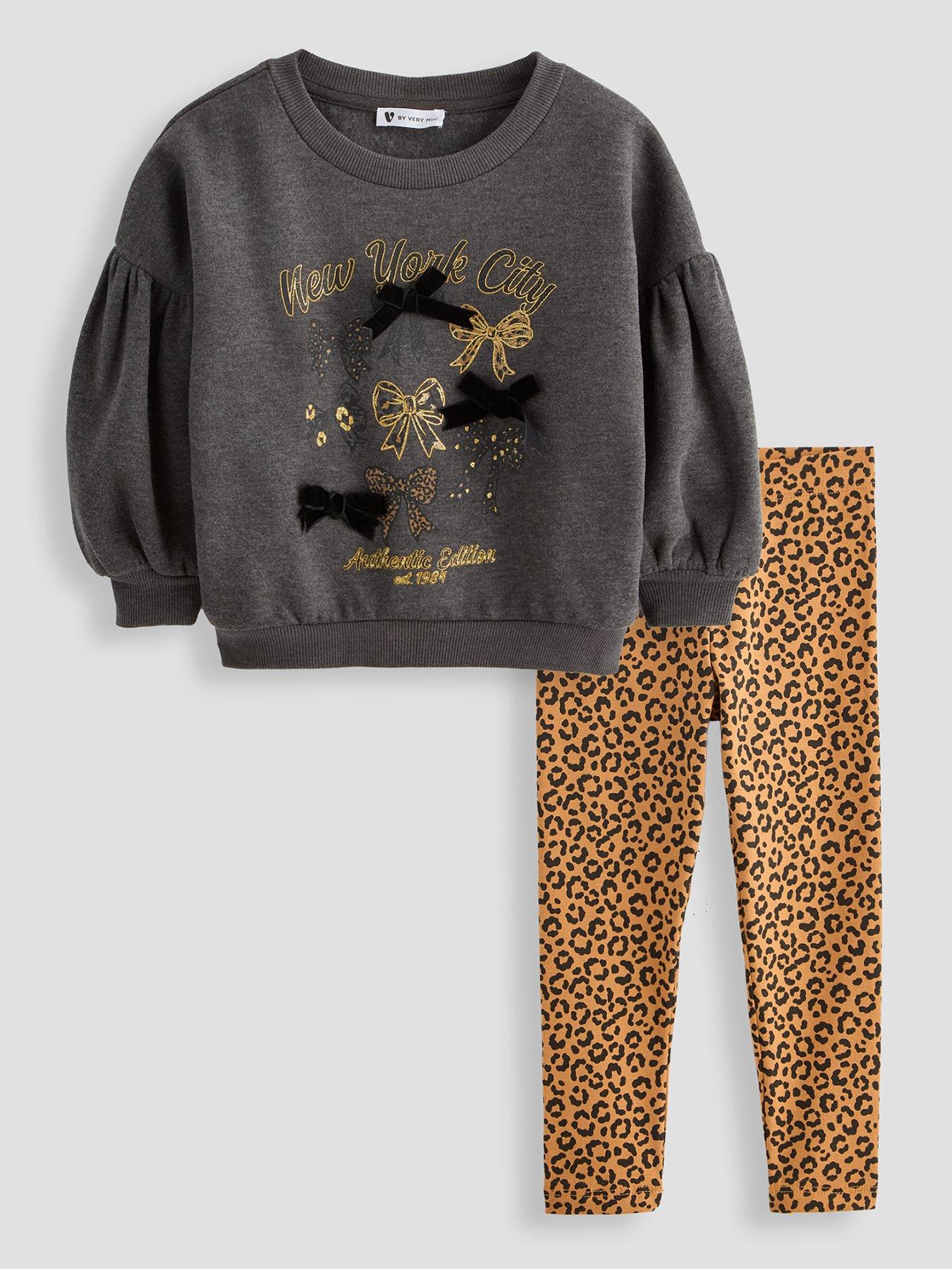 The Very Collection Girls Dropped Shoulder Sweater and Leopard Leggings - Print